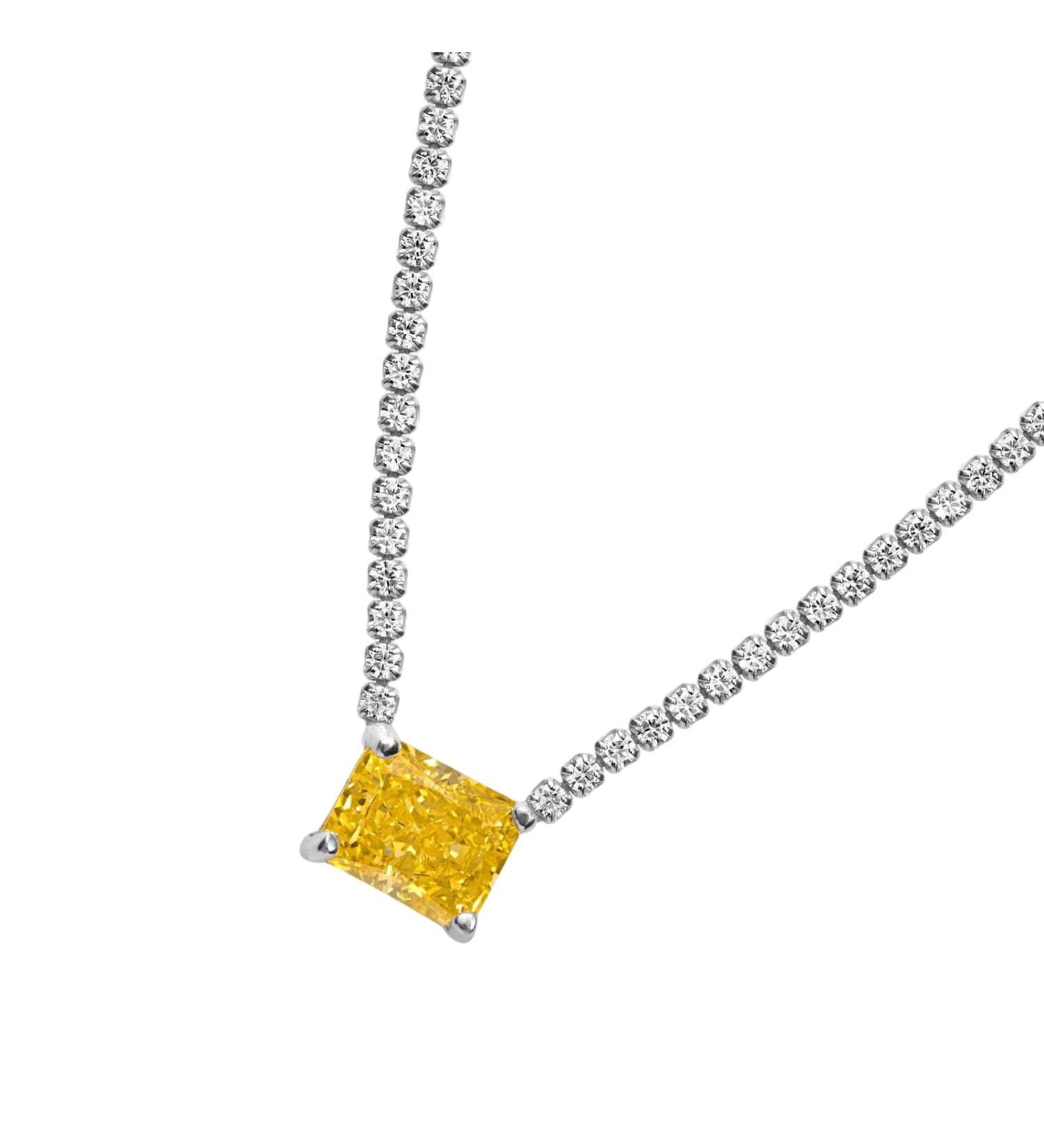Buy Oralgos Colorful Zirconia Charm Necklace - Fashionable Tennis Choker for Women & Girls | Elegant Yellow Rhinestone Jewelry - Buy Online on GoSupps.com