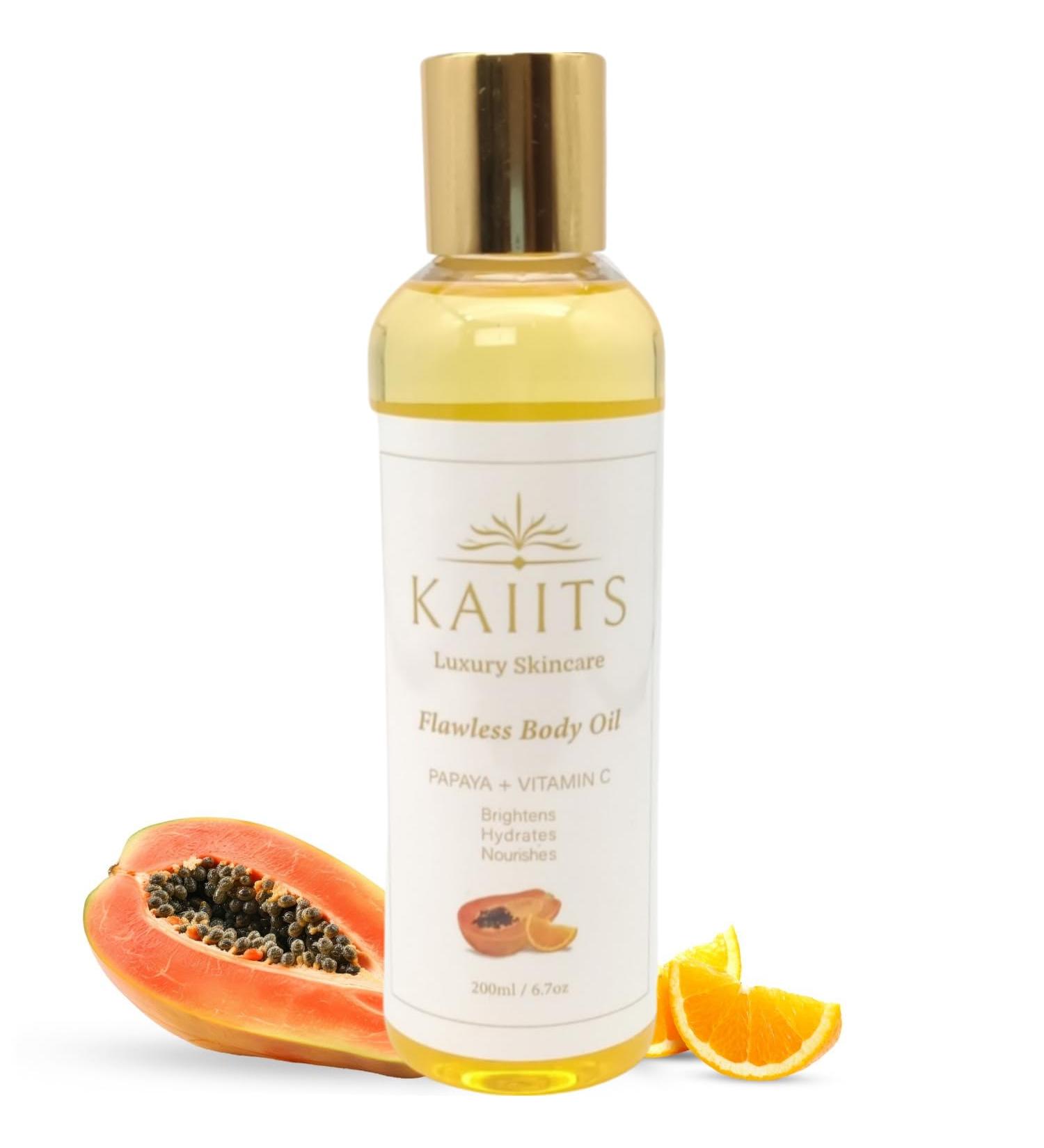 Flawless Body Oil with Papaya Vitamin C & E | Hydrating Oil for Scars Fine Lines & Dark Spots - 200ml - Buy Online on GoSupps.com
