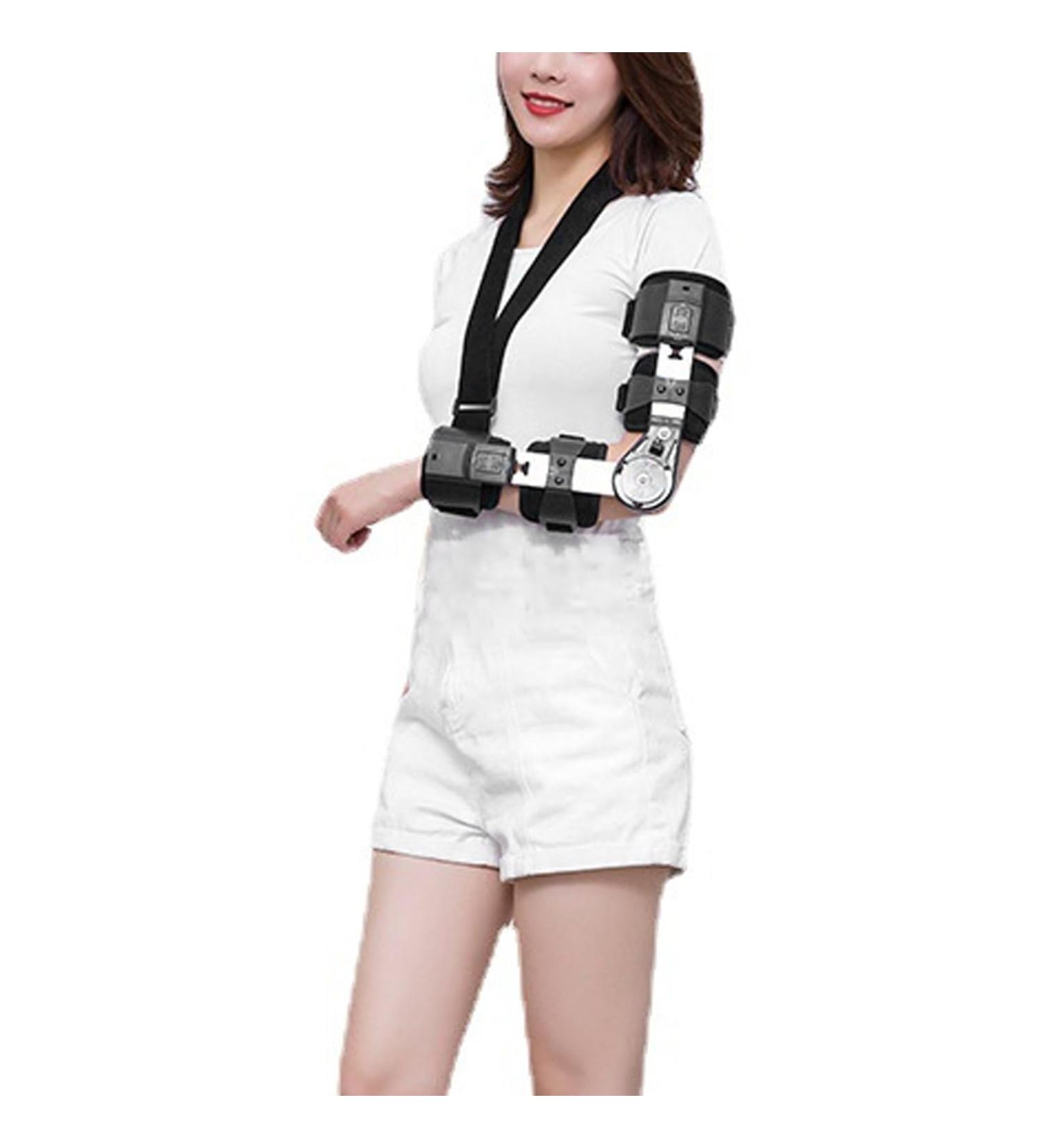 Hinged ROM Elbow Brace with Strap Sling - Adjustable Aluminium Post OP Stabilizer for Arm Injury Recovery (Left Hand) - Support for Men & Women - Buy Online on GoSupps.com