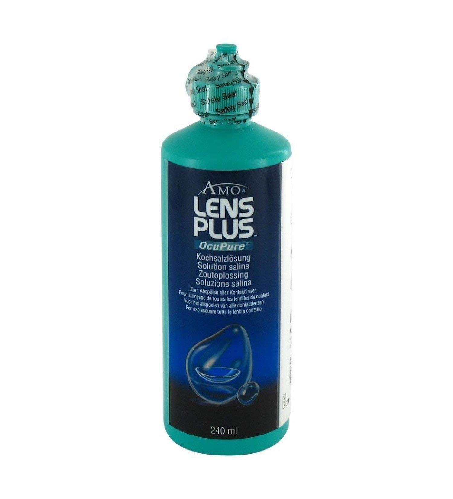 AMO LENS Plus Ocupure Saline - Sterile saline solution to rinse and wet all contact lenses - without preservatives - 1 x 240 ml 240 ml (1 Pack)