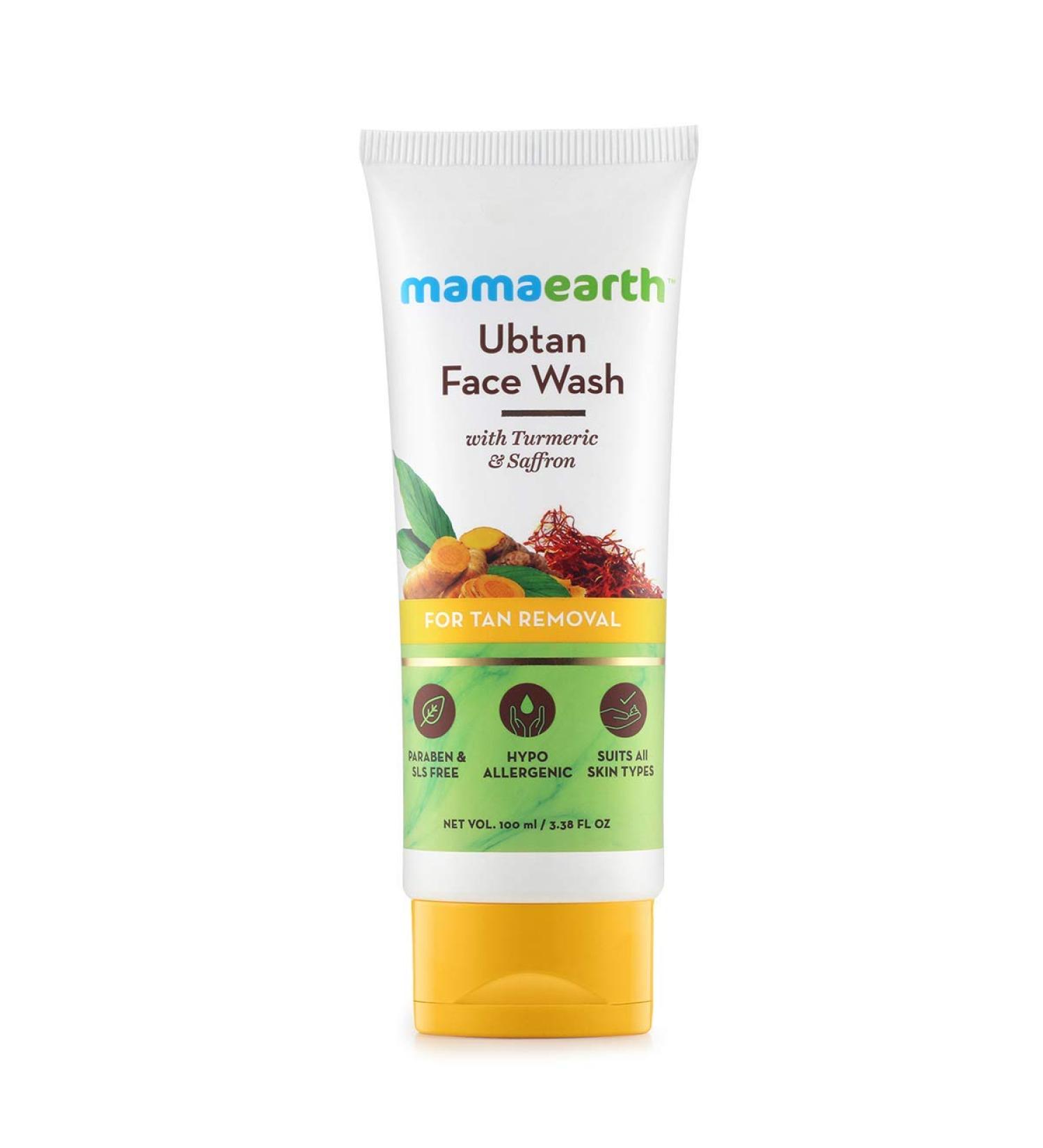 Mamaearth Ubtan Natural Face Wash with Turmeric & Saffron | Tan Removal & Skin Brightening | SLS & Paraben Free | 3.38 Fl Oz - All Skin Types - Buy Online on GoSupps.com