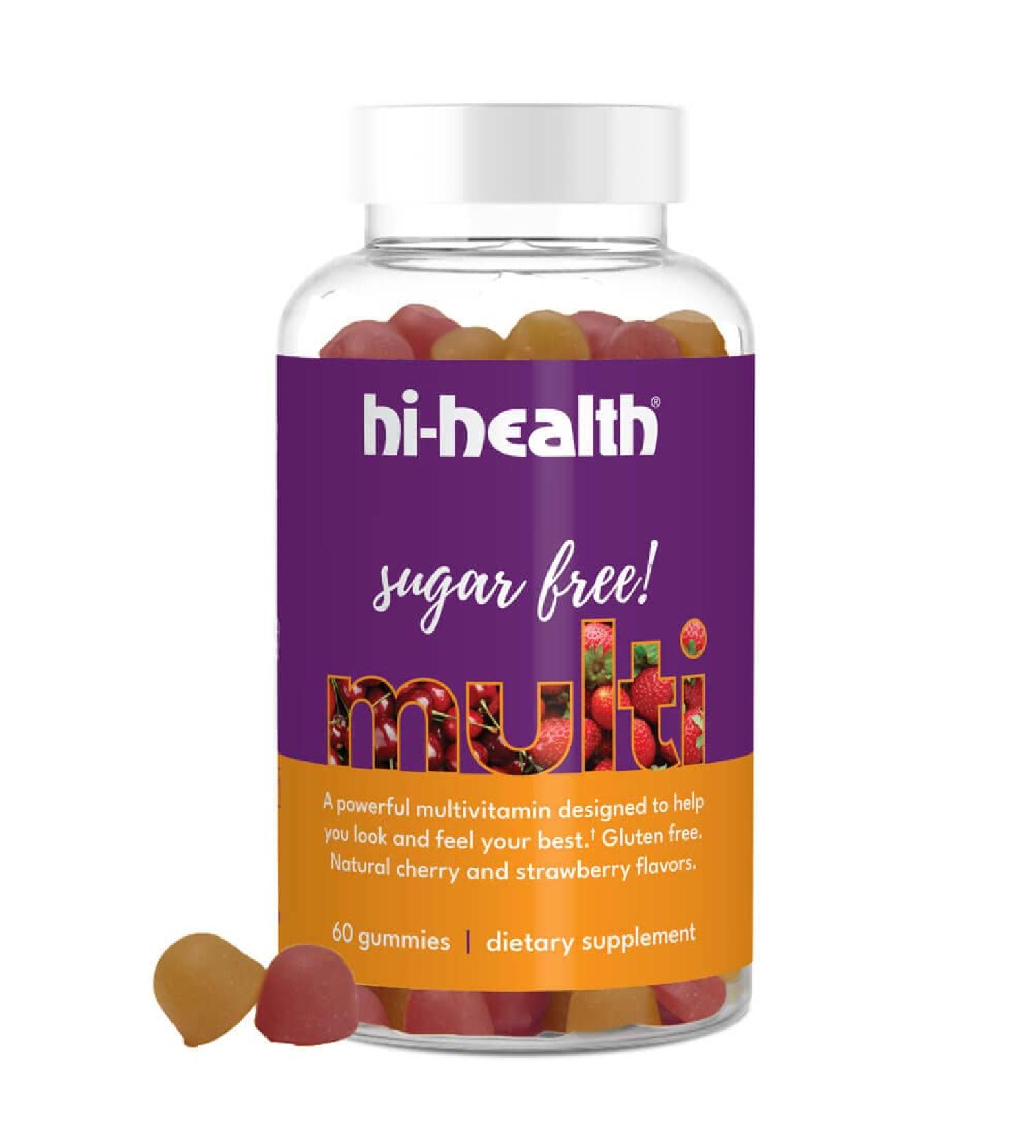 Hi-Health Sugar-Free Gummy Multivitamin - 60 Gummies, Plant-Based, Gluten-Free, Ketogenic Formula with Vitamin C & D, Natural Cherry & Strawberry Flavors - Buy Online on GoSupps.com