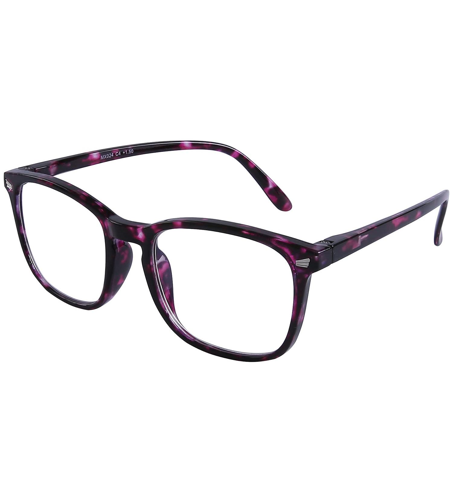 DOOViC Blue Light Filter Reading Glasses - Prescription Square Frame Large Lenses 024 in Purple Tortoiseshell 2.5x - Buy Online on GoSupps.com