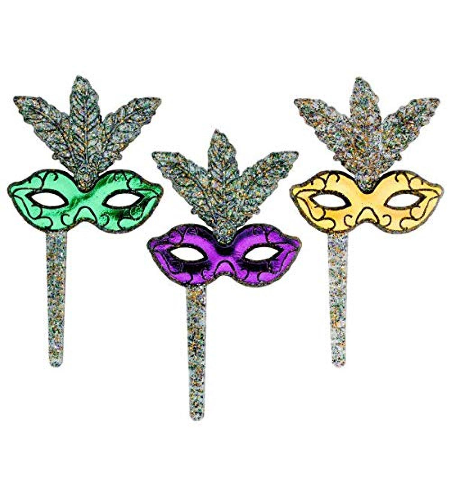Mardi Gras Glitter Mask Cupcake Picks - 24 pc