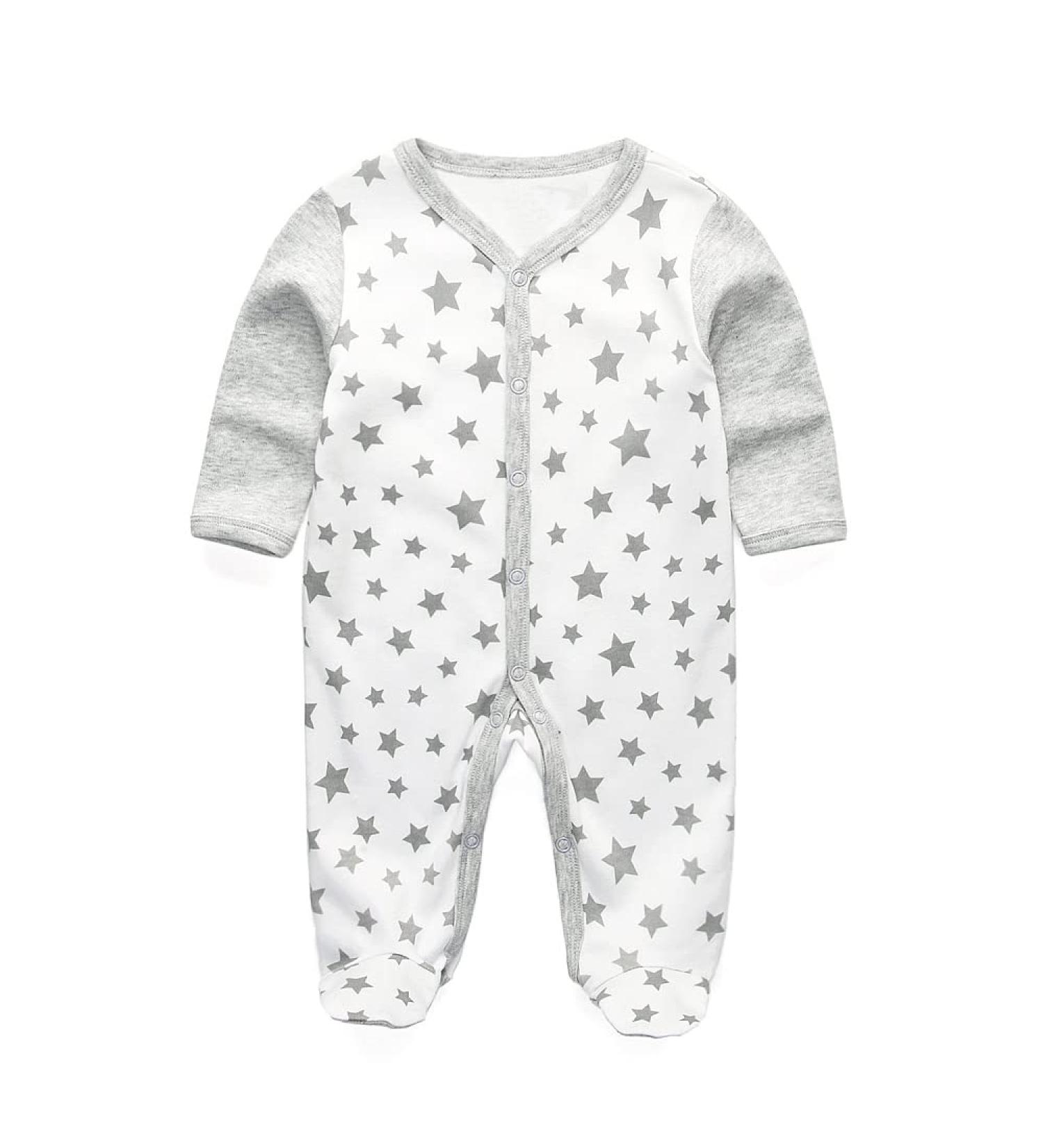 MAMIMAKA Baby Rompers Pajamas Cotton Jumpsuit | Long Sleeve Footed Bodysuit 0-3 Months Grey - Buy Online on GoSupps.com