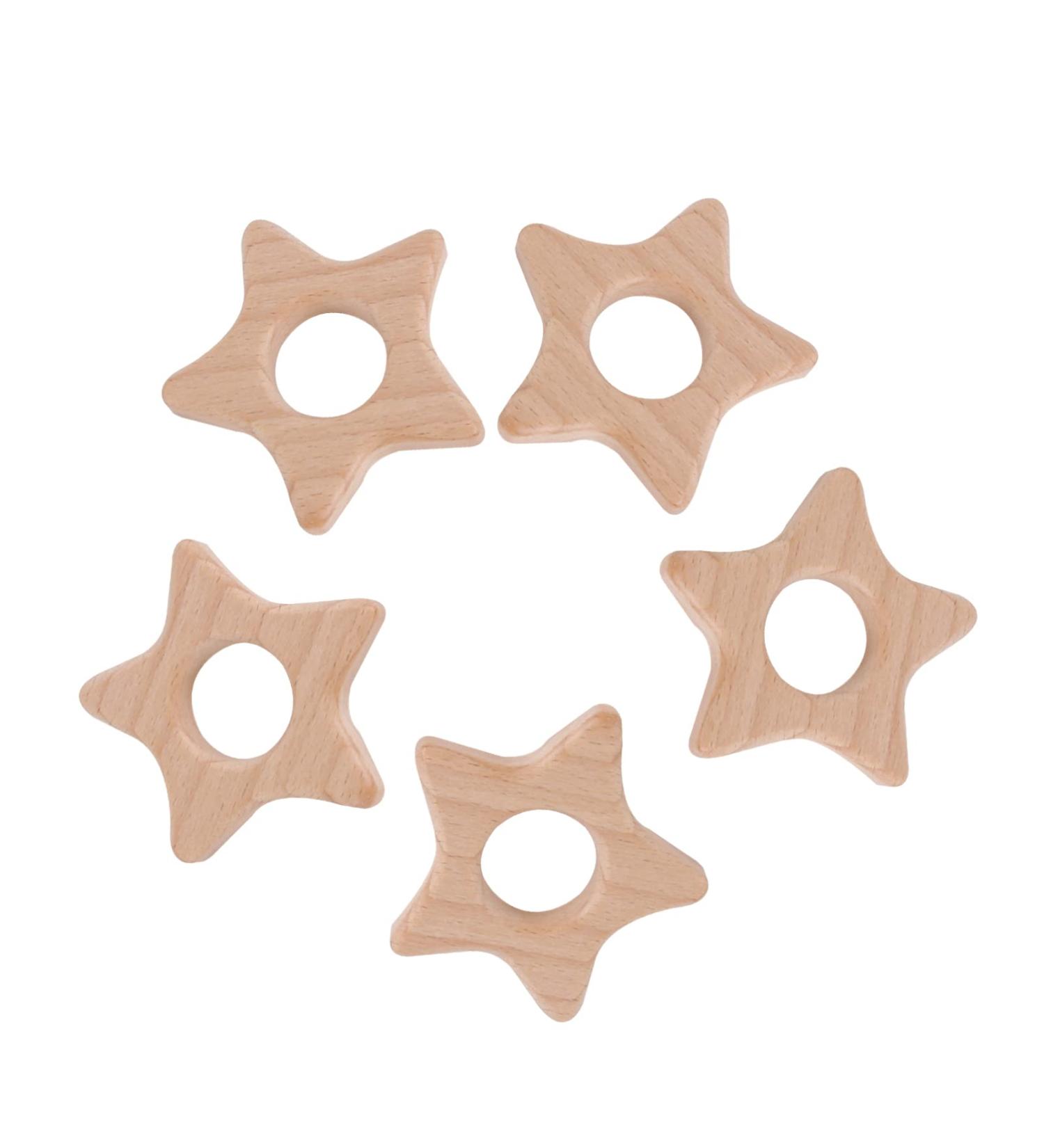 ABOOFAN 5pcs Wooden Star Teething Rings for Babies - Khaki | Baby Chew Toy with Silicone Teether | 5.5x5.5cm - Buy Online on GoSupps.com