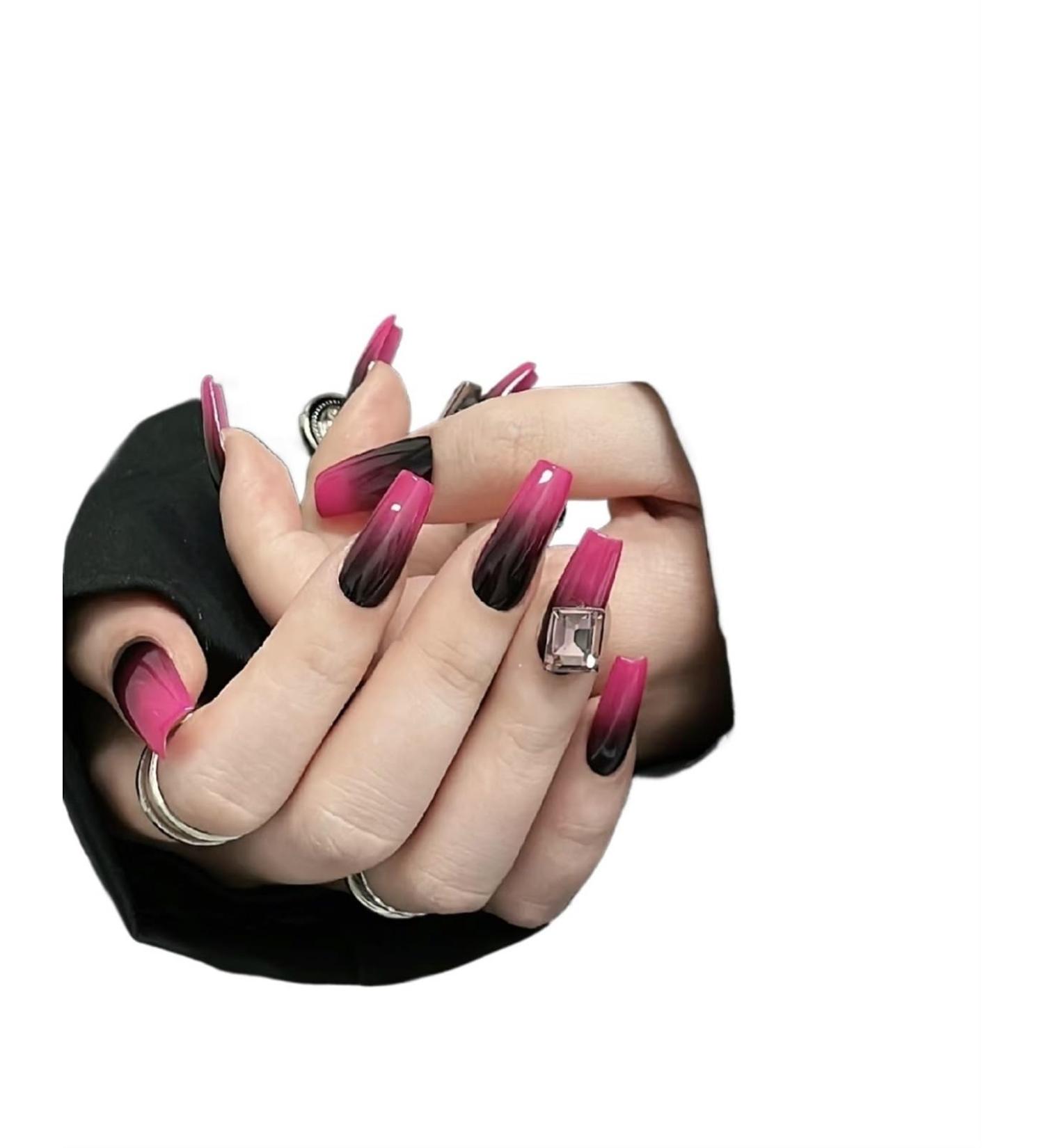 KEMKEY Rose Red System Black Gradient Square Diamond Europe And The United States And The United States Nail Wear Nail Products(1X) - Buy Online on GoSupps.com