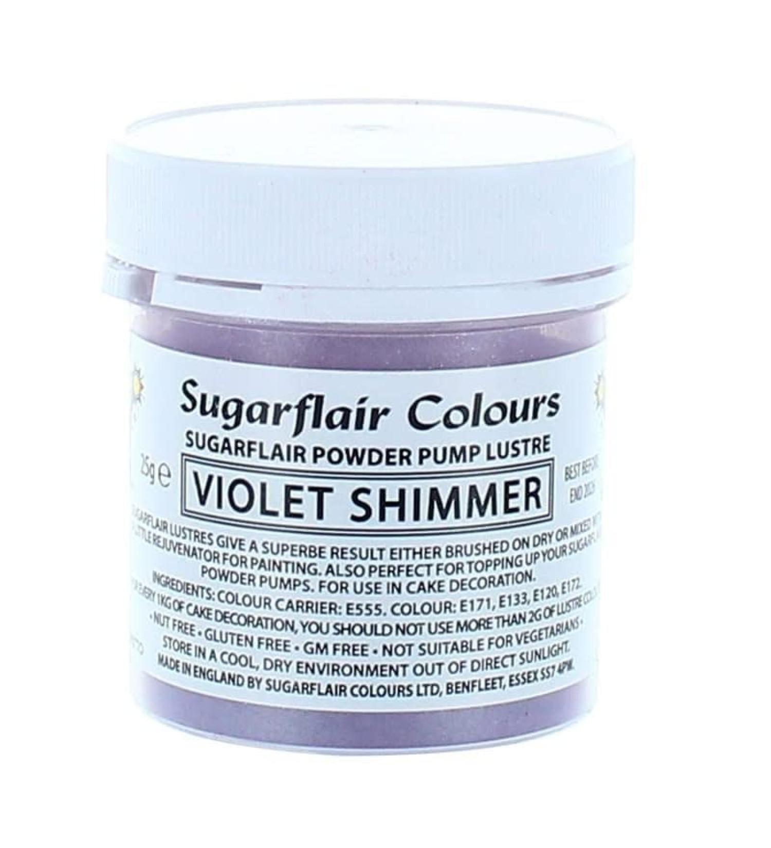 Sugarflair Colours Edible Power Pump Lustre - Violet - Food Colouring Powder Edible Colour Dust Brush On Spray or Add Rejuvenator to Create Eye-Catching Paint Effect - 25g