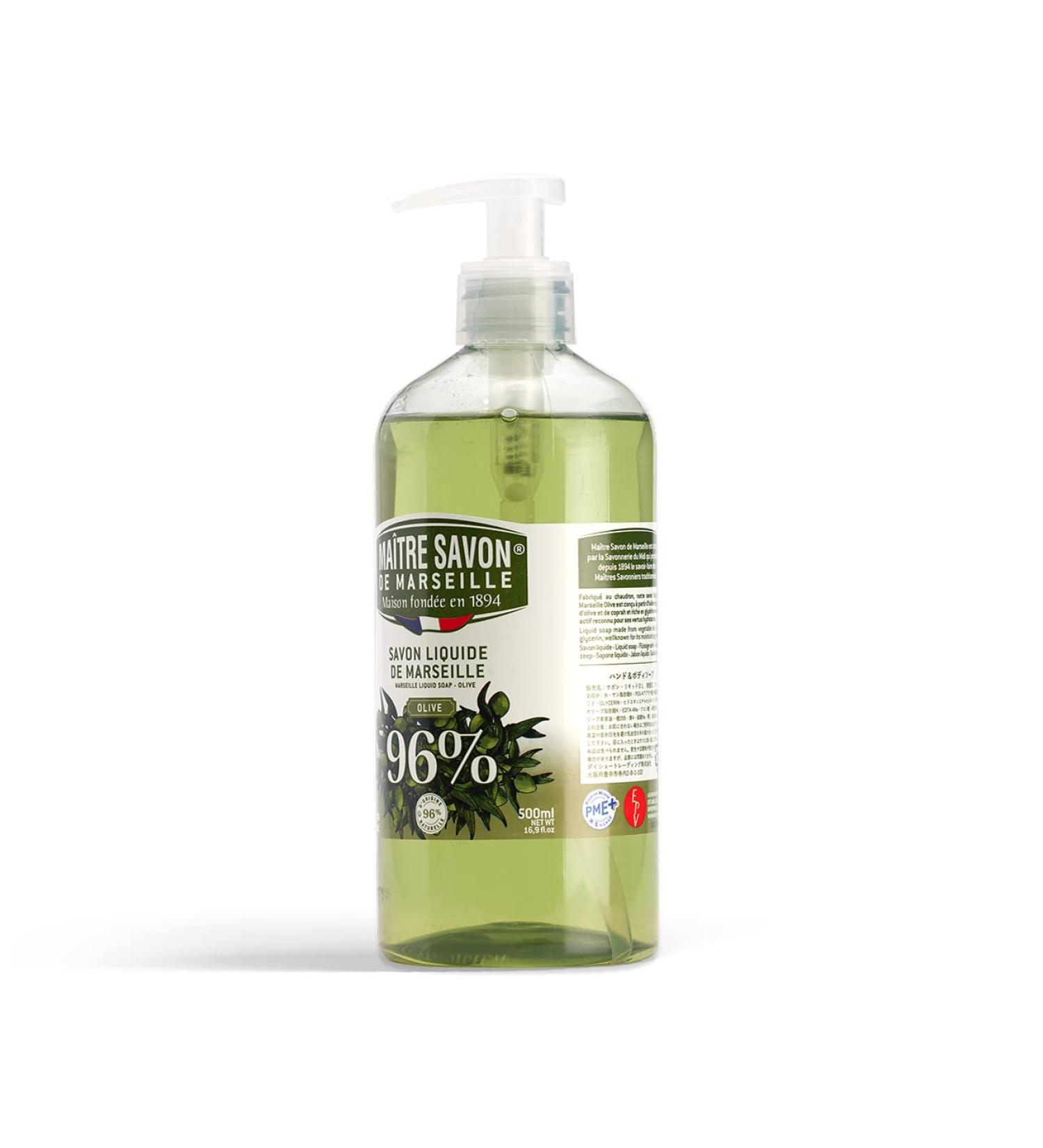 Ma tre Savon de Marseille - Savon de Marseille liquide l'olive -500 ml - 96% d'origine naturelle vert 500 ml (Lot de 1)