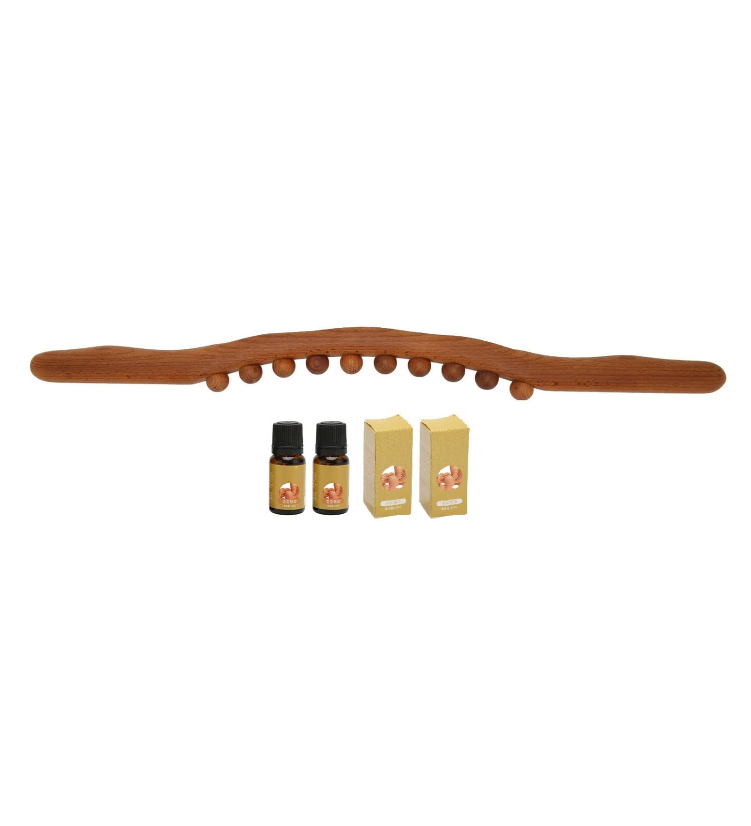 Buy Wooden Gua Sha Massage Scooter Stick with 10 Pearls & 10ml Essential Oil - Perfect for Salons | International Shipping Available - Buy Online on GoSupps.com