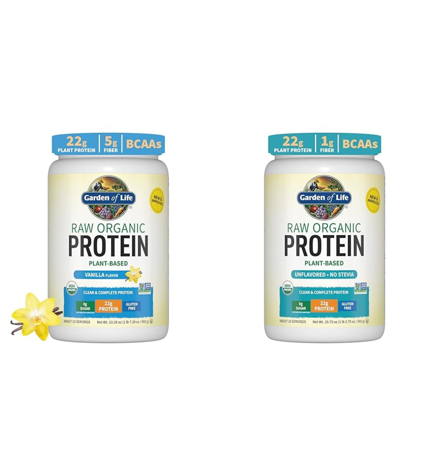 Garden of Life Organic Vegan Protein Powder Bundle - Vanilla 1.5 LB & Unflavored 1.2 LB - 22g Plant Based Protein - Buy Online on GoSupps.com