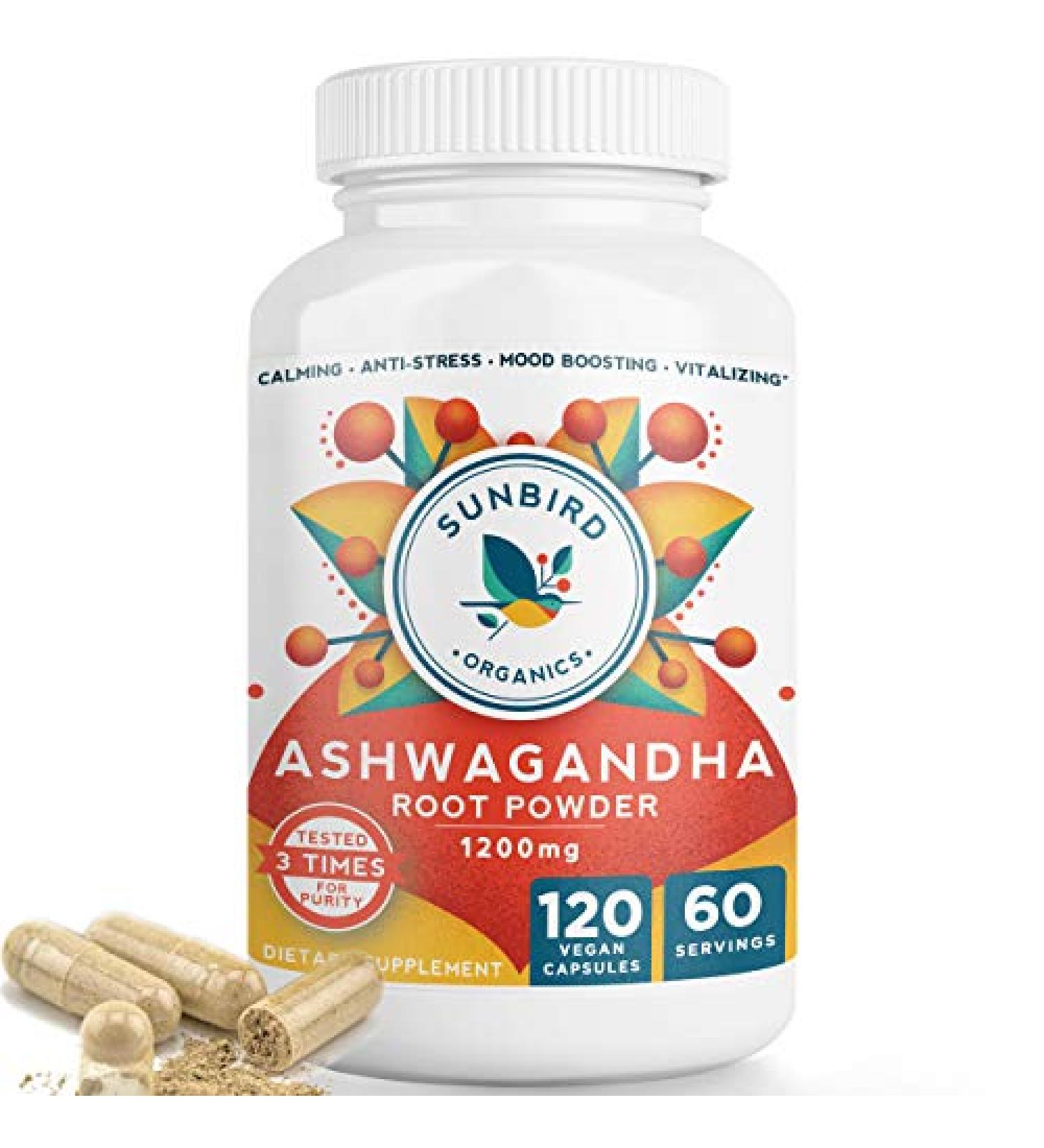Organic Ashwagandha Capsules 1200mg for Stress & Sleep Support - Vegan, Made in USA | 120 Count - Buy Online on GoSupps.com