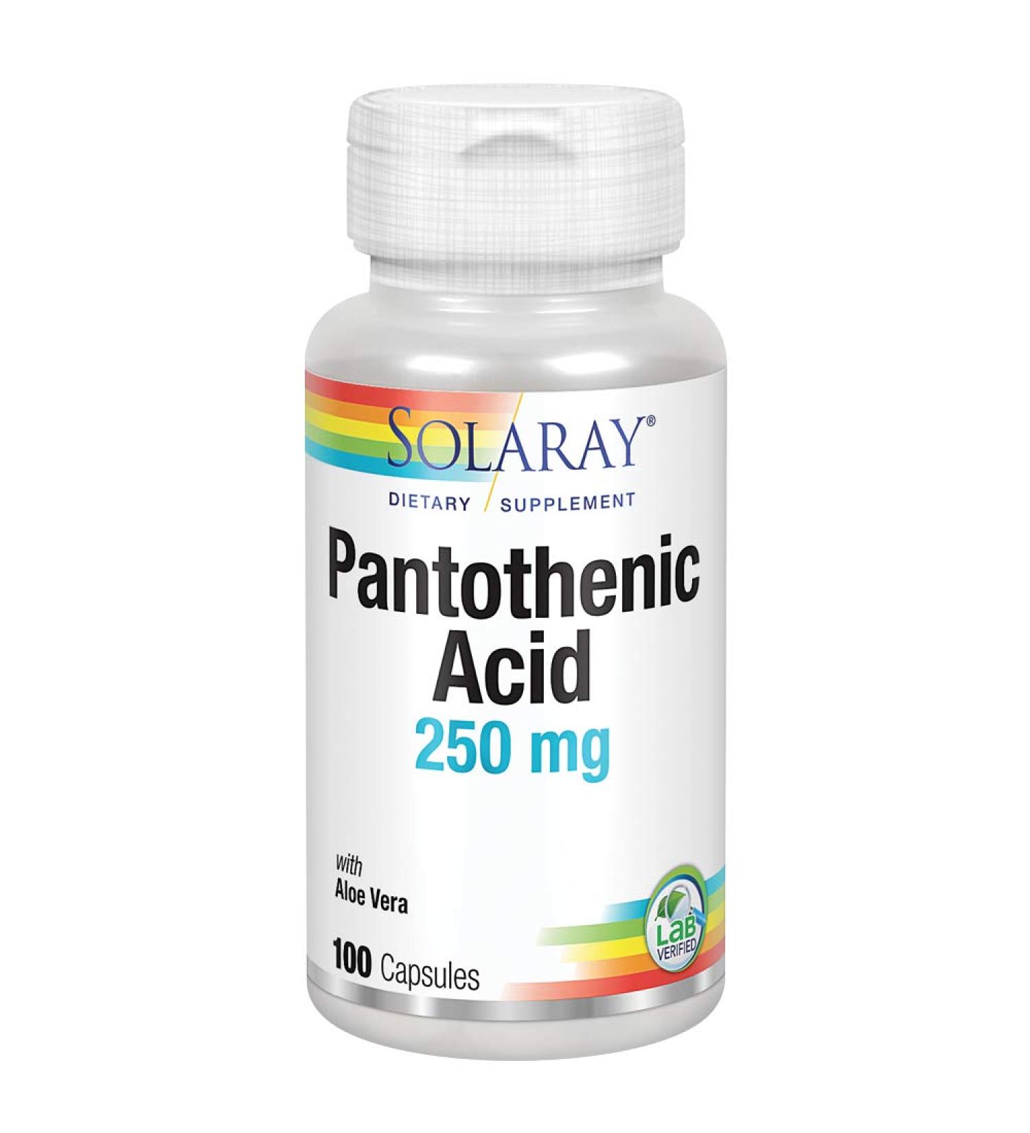 Solaray Pantothenic Acid 250mg | Vitamin B5 for Energy Metabolism & Health | 100CT - Buy Online on GoSupps.com