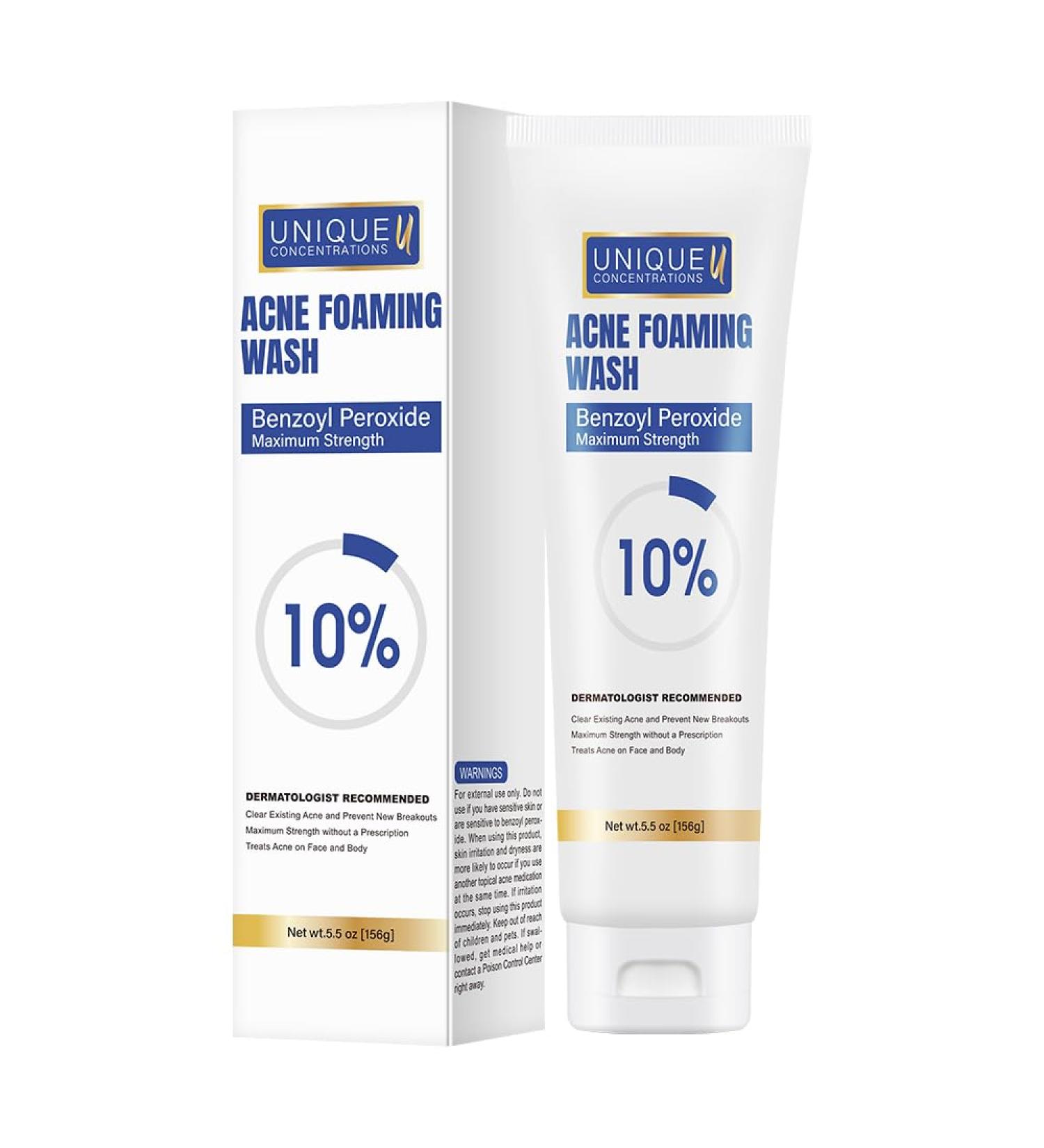 Acne Foaming Face Wash - 10% Benzoyl Peroxide Antibacterial Cleanser for Acne & Oily Skin - Deep Pore Cleansing - 5.5 oz - Buy Online on GoSupps.com