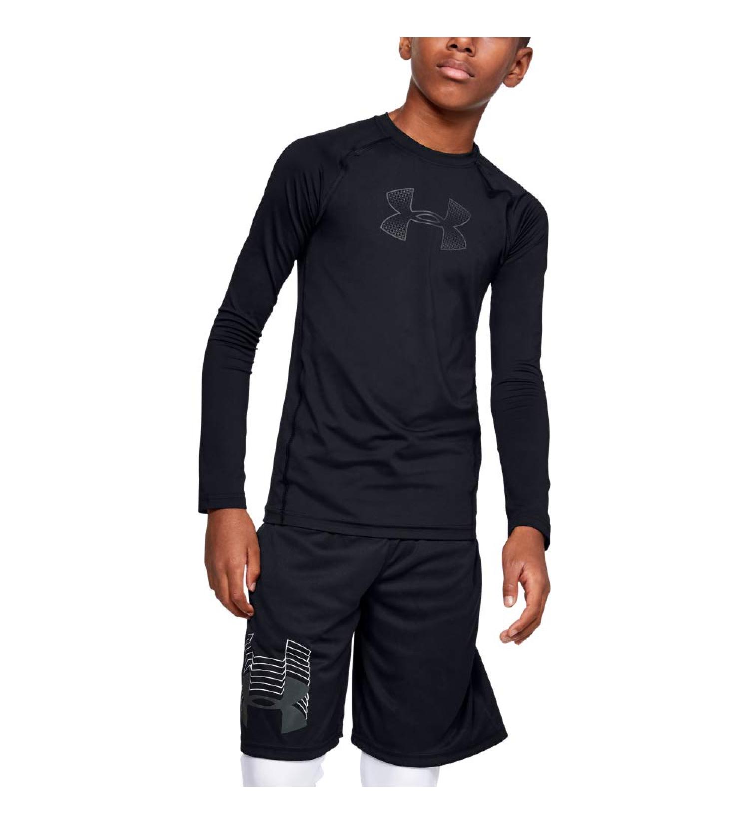 Under Armour Boys' HeatGear Armour Long Sleeve T-Shirt - Black/Pitch Gray - Small - Buy Online on GoSupps.com