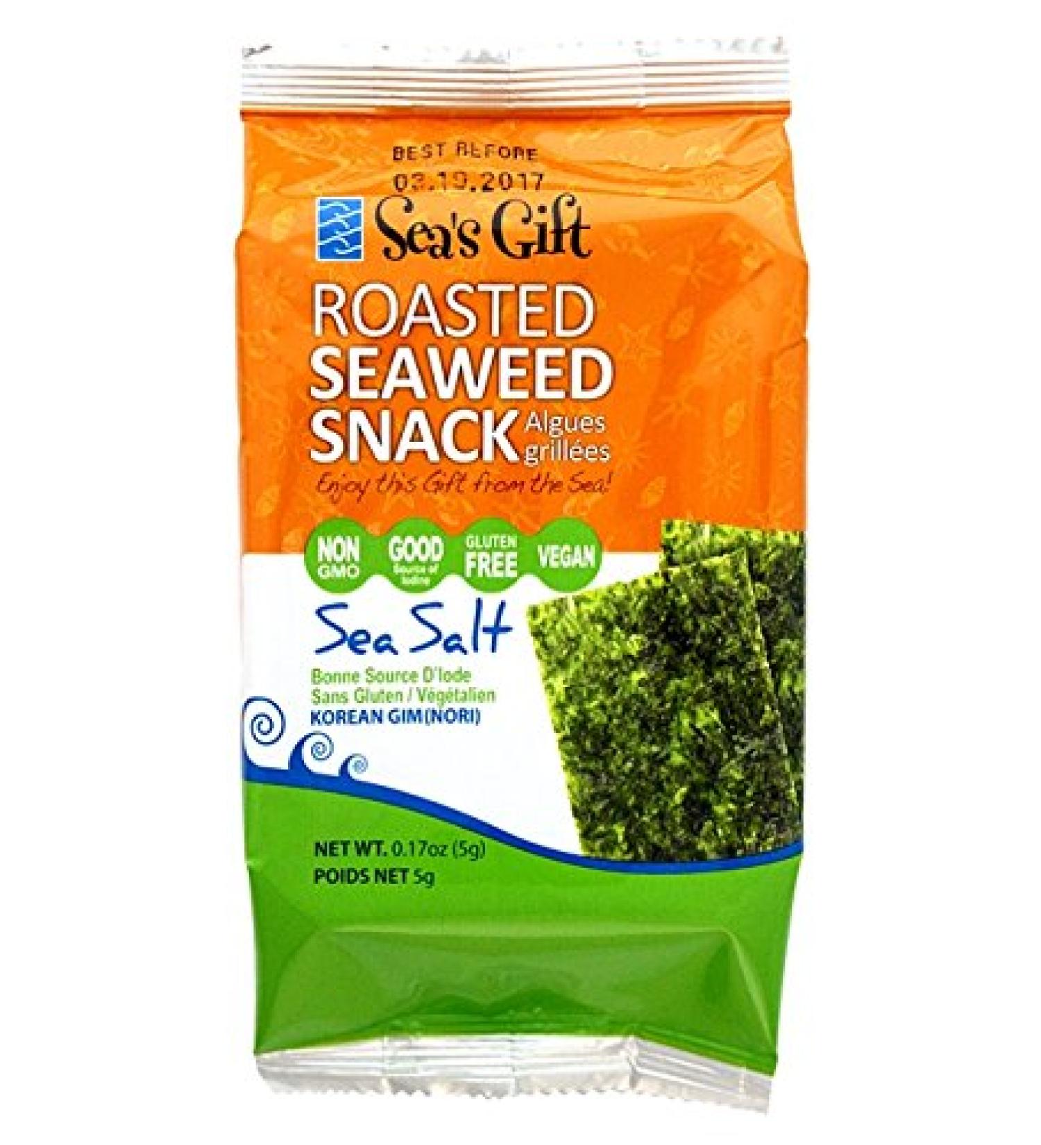 Sea's Gift Korean Seaweed Snack (Kim Nori) Roasted & Sea Salted 0.17-Ounce Bags (Pack of 24)