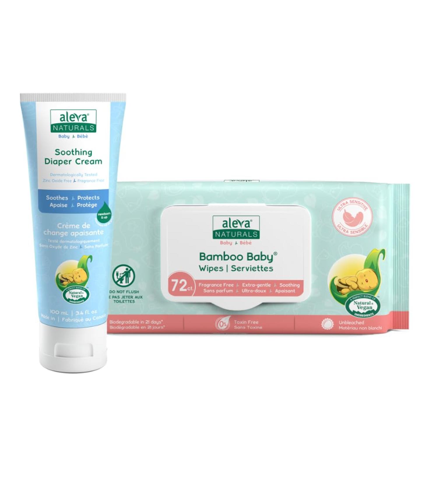 Aleva Naturals Sensitive Diaper Care Combo Pack Soothing Diaper Cream 100ml & Bamboo Baby Sensitive Wipes 72ct - Buy Online on GoSupps.com