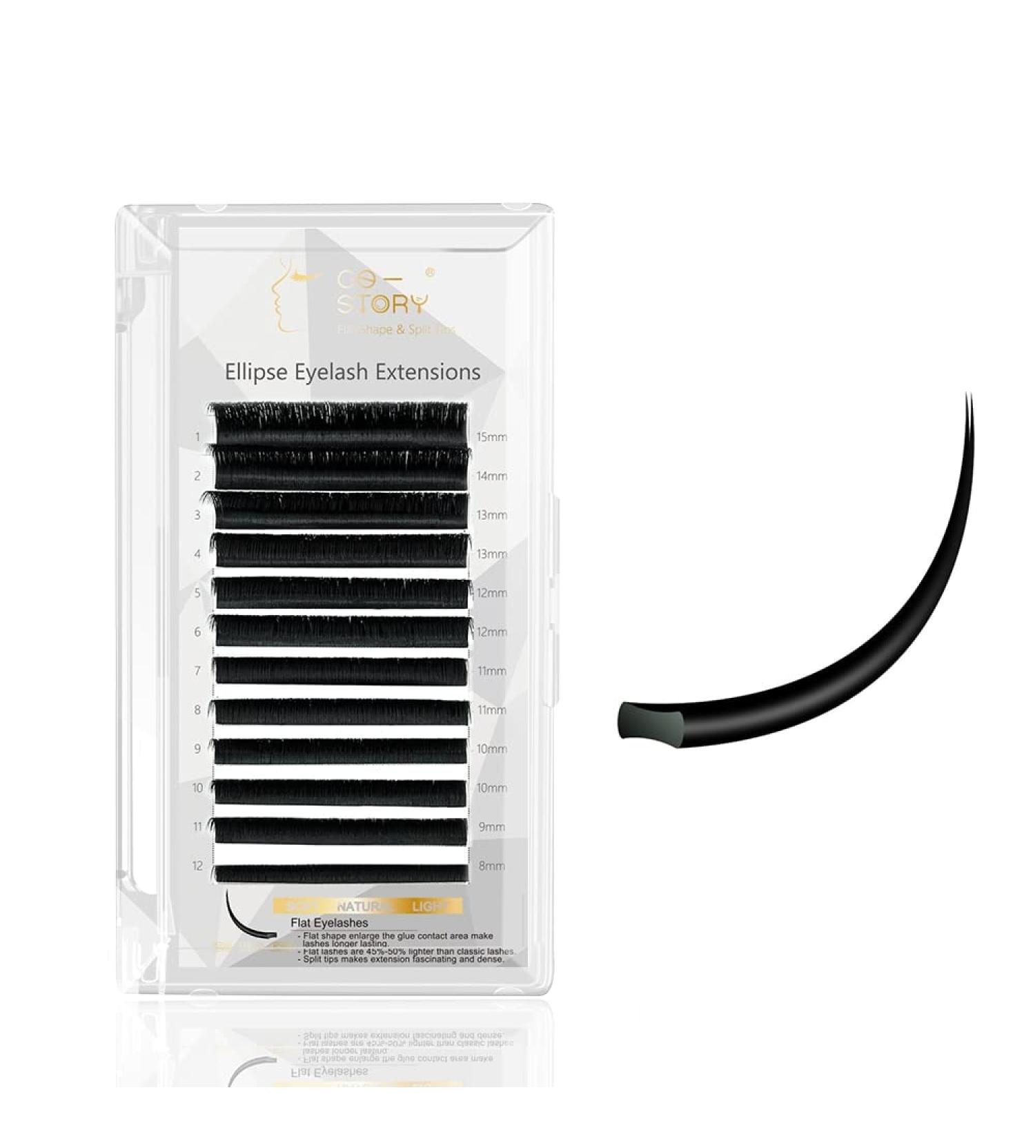 Costory Single Eyelashes - Flat Ellipse Extensions 0.20mm Thickness 13mm Length Lightweight Matte Black Professional Quality - Buy Online on GoSupps.com