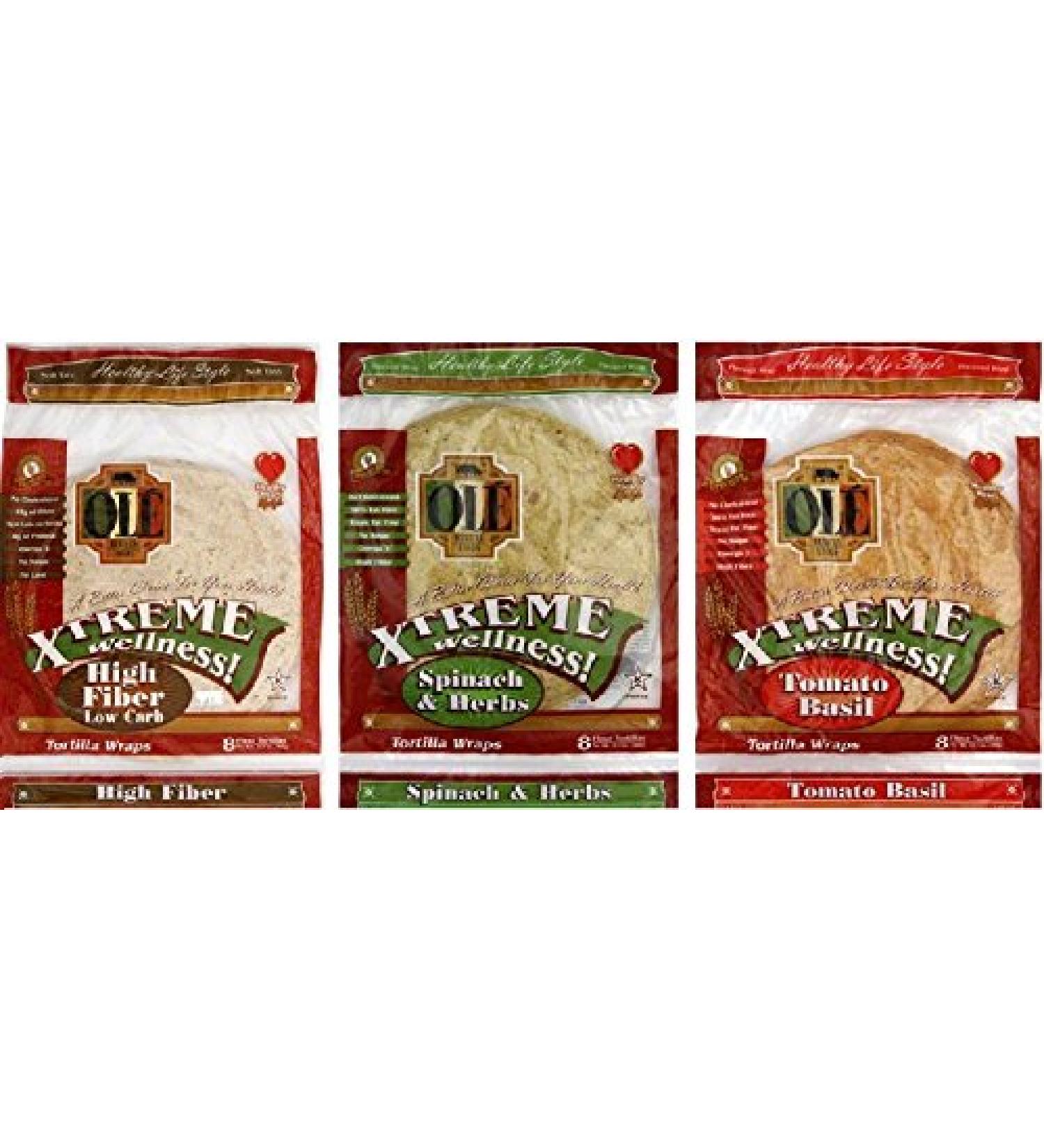 Ole Mexican Tortilla 3 Pack Variety (High Fiber, Spinach & Herb, Tomato Basil)
