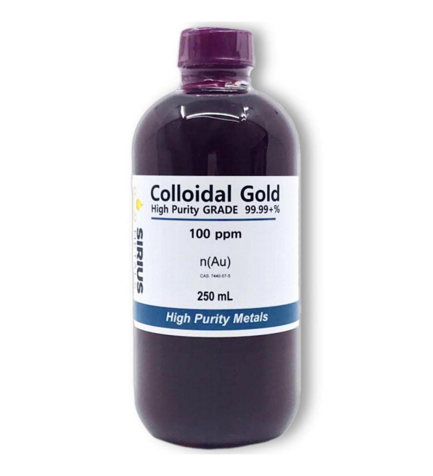 True Colloidal Gold  100 ppm - 99.99+% Purity - 250 mL (8.45 Fl Oz) in Clear Glass Bottle - Made in USA