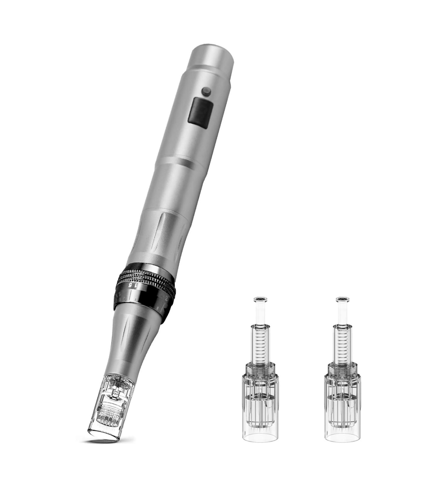 Derma Pen Hair Beard Growth INCELLICE Microneedling Pen 0.25-2.0mm Adjustable 5 Speeds Wireless Use Professional Electric Beauty Pen for Face Skin Care with 2 Replacement Cartridges and USB Charger Dermapen P40-Gery - Buy Online on GoSupps.com