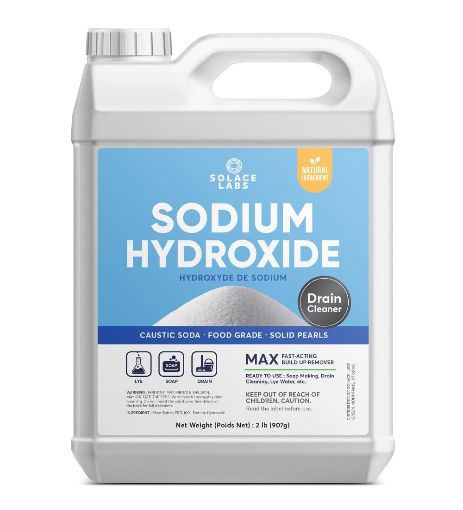 Drain Clean: Sodium Hydroxide by Solace Labs Concentrated Food Grade | Caustic Soda Lye | All Purpose Soap Making Cleaner Drain Cleaner | Fine Granules (2lb (907g)) - Buy Online on GoSupps.com