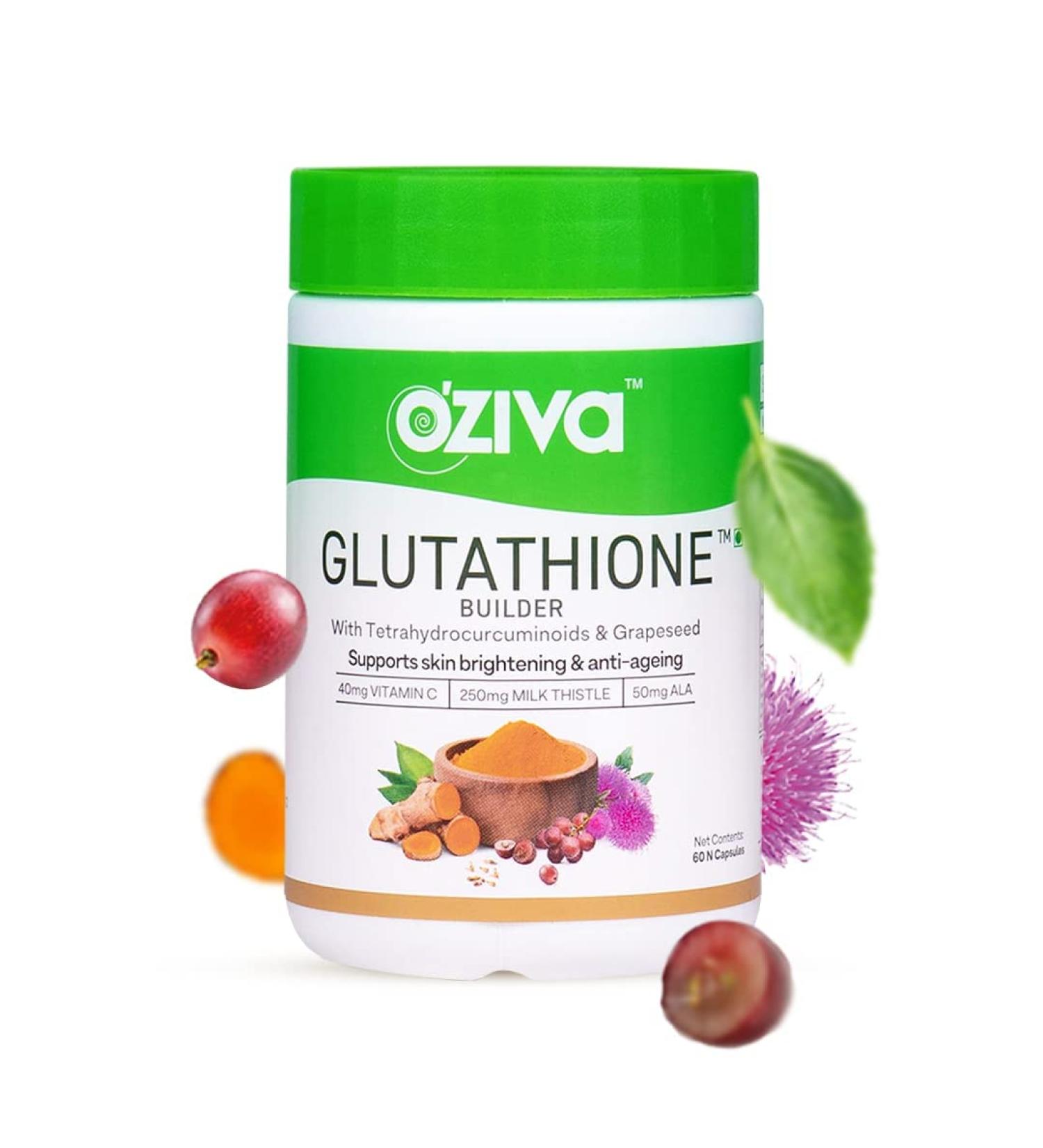O Ziva Plant Based Glutathione Builder | Antioxidant Support & Skin Glow | Anti-Ageing Glutathione Tablets with Grapeseed Vitamins C & E Selenium | 60 Vegetarian Capsules - Buy Online on GoSupps.com
