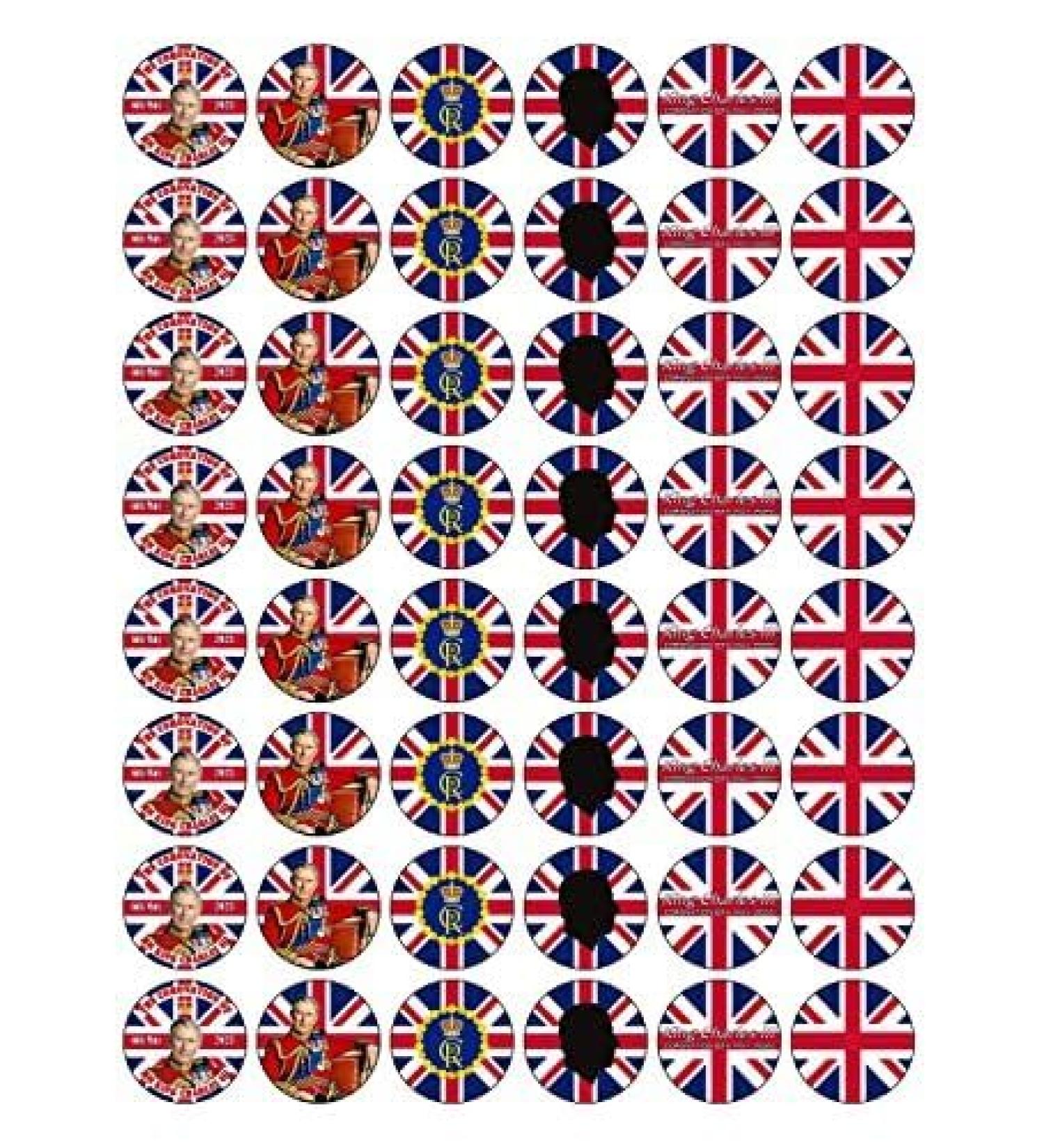 King Charles Coronation 48 x 3cm PREMIUM EDIBLE RICE PAPER ROUND CAKE TOPPERS D6