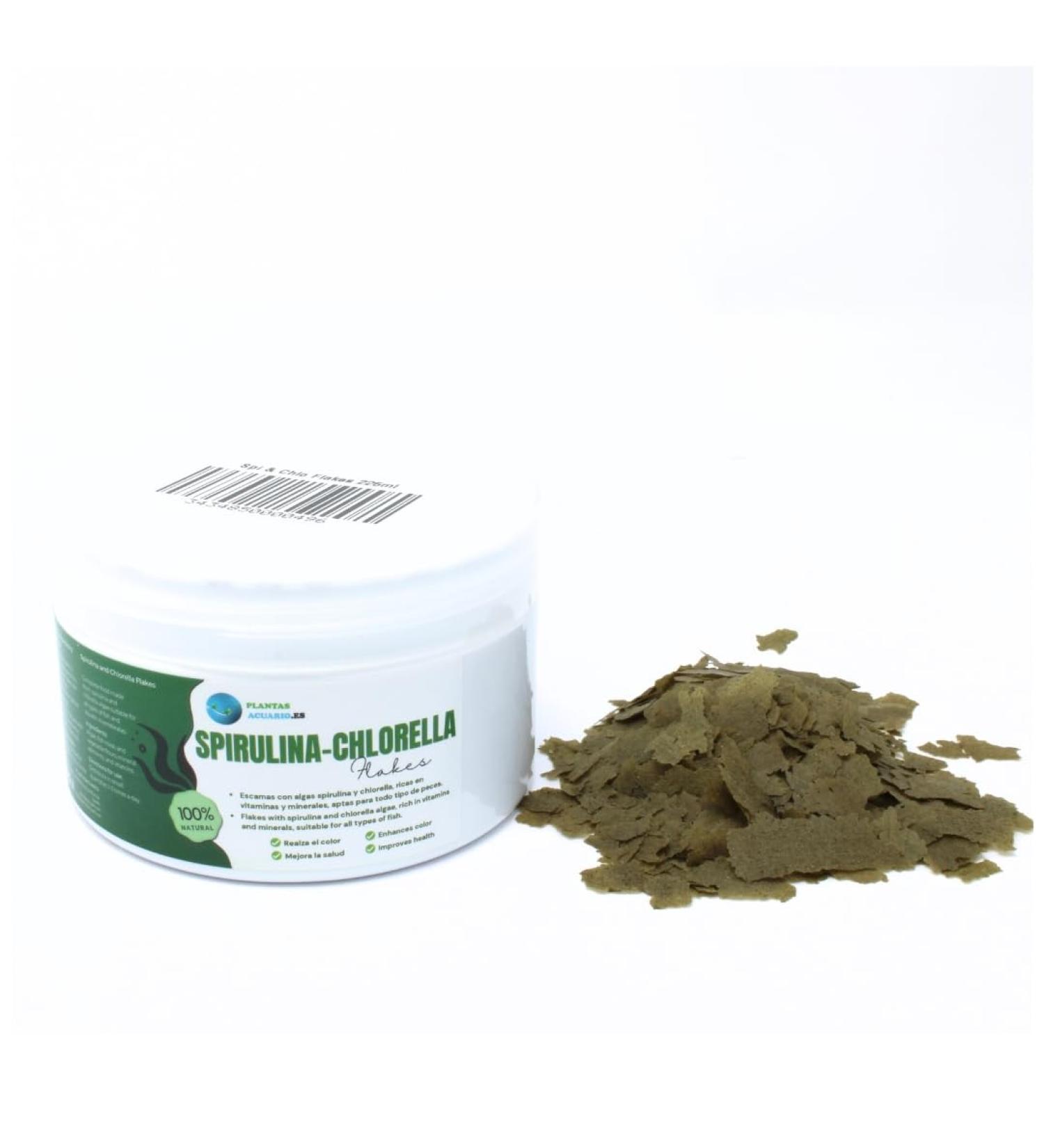 Spirulina - Chlorella Flakes Plantasebuario 225 ML Aliment en Flocons Base d'algues pour Tous Types de Poissons