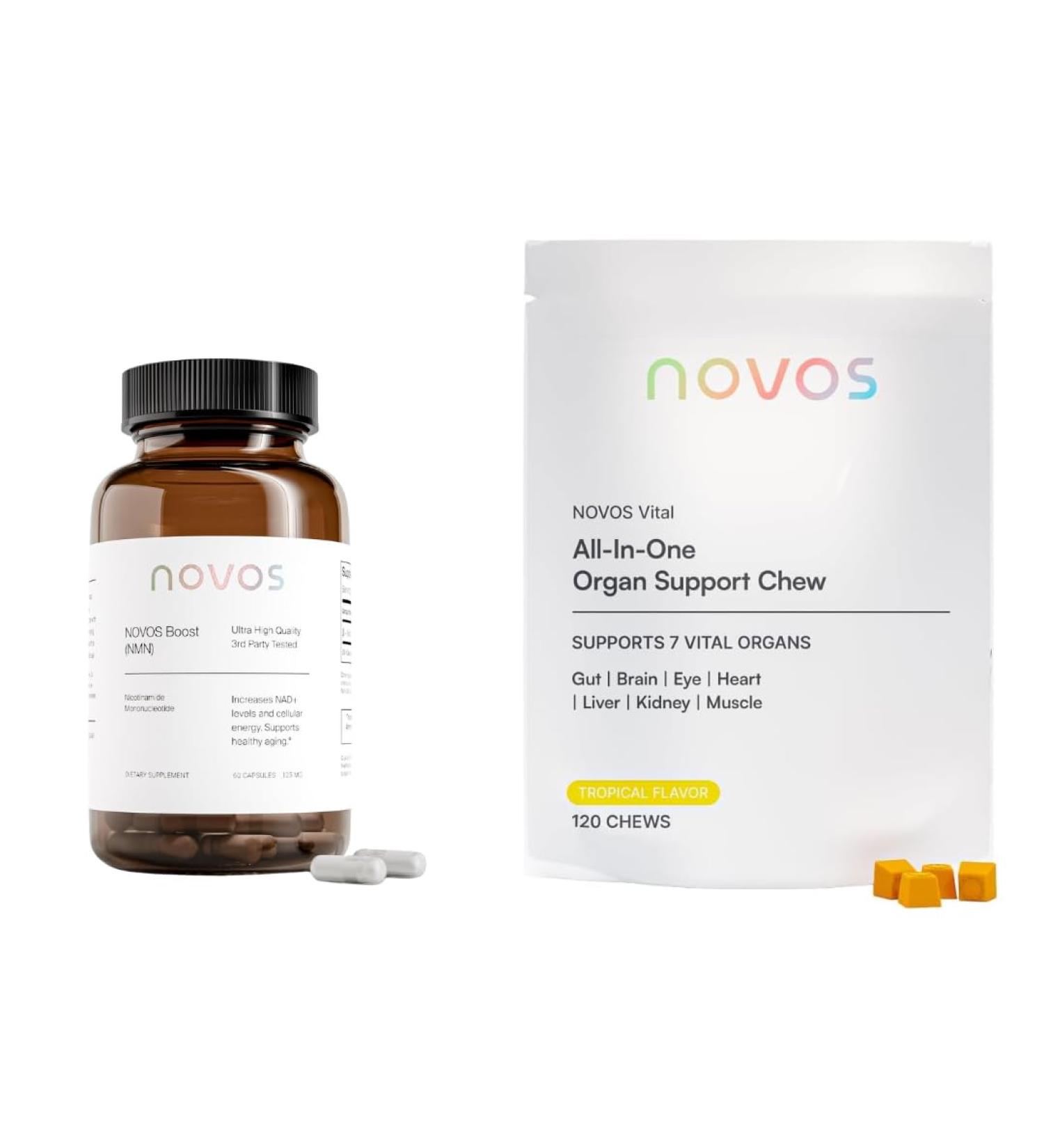 Novos Boost + Vital Cellular Vitality Stack NMN Capsules & Nutritional Chews for Cellular Energy Brain Heart & Gut Support | Longevity Supplement Duo - Buy Online on GoSupps.com