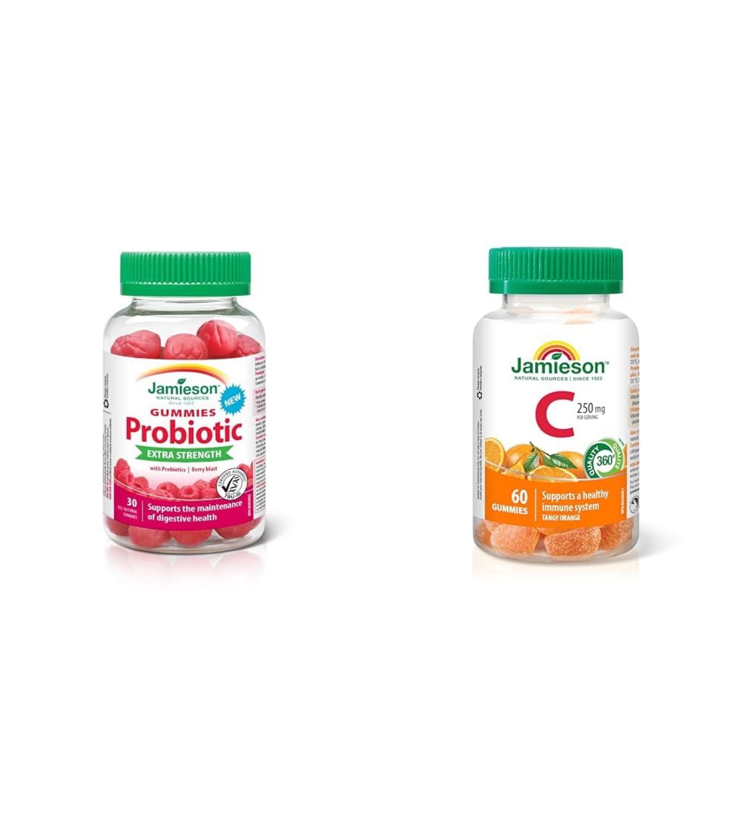 Jamieson Extra Strength Probiotic Gummies 30 Gummies & Vitamin C Gummies 60 Gummies Nutritional Supplement+ Gummies 250 mg - Buy Online on GoSupps.com