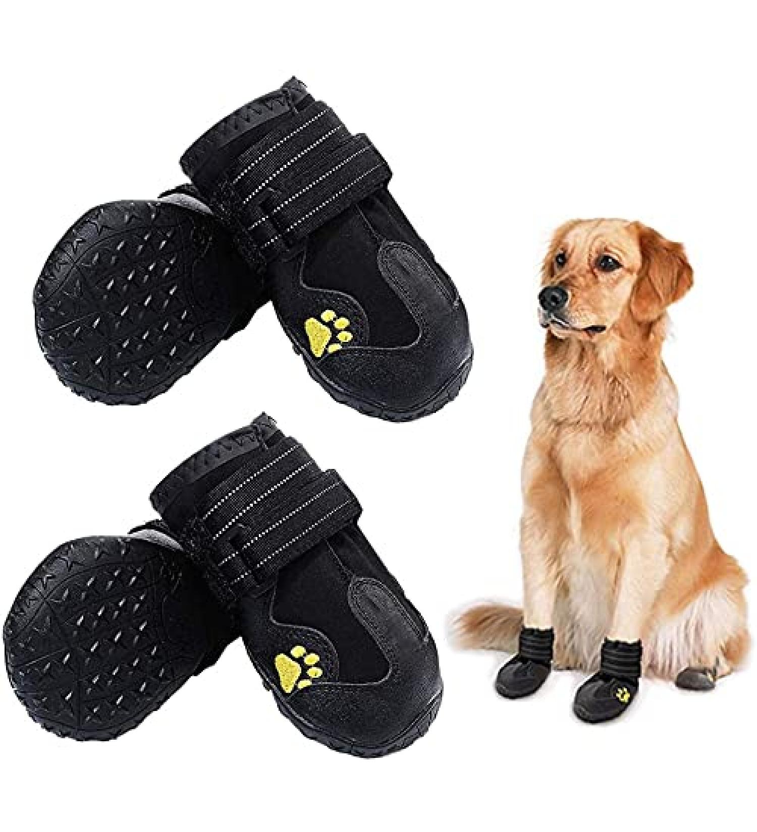 Huatek Waterproof Dog Boots for Medium to Large Dogs - Reflective Straps & Robust Sole - Black Size 6 (4 Pieces) - Perfect for Rain & Snow - Buy Online on GoSupps.com