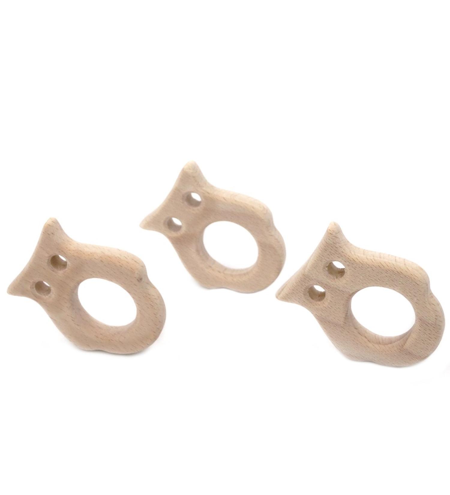 Wendysun 3pcs Cartoon Wood Teether Set - Natural Owl Shape Baby Teething Toy - Buy Online on GoSupps.com