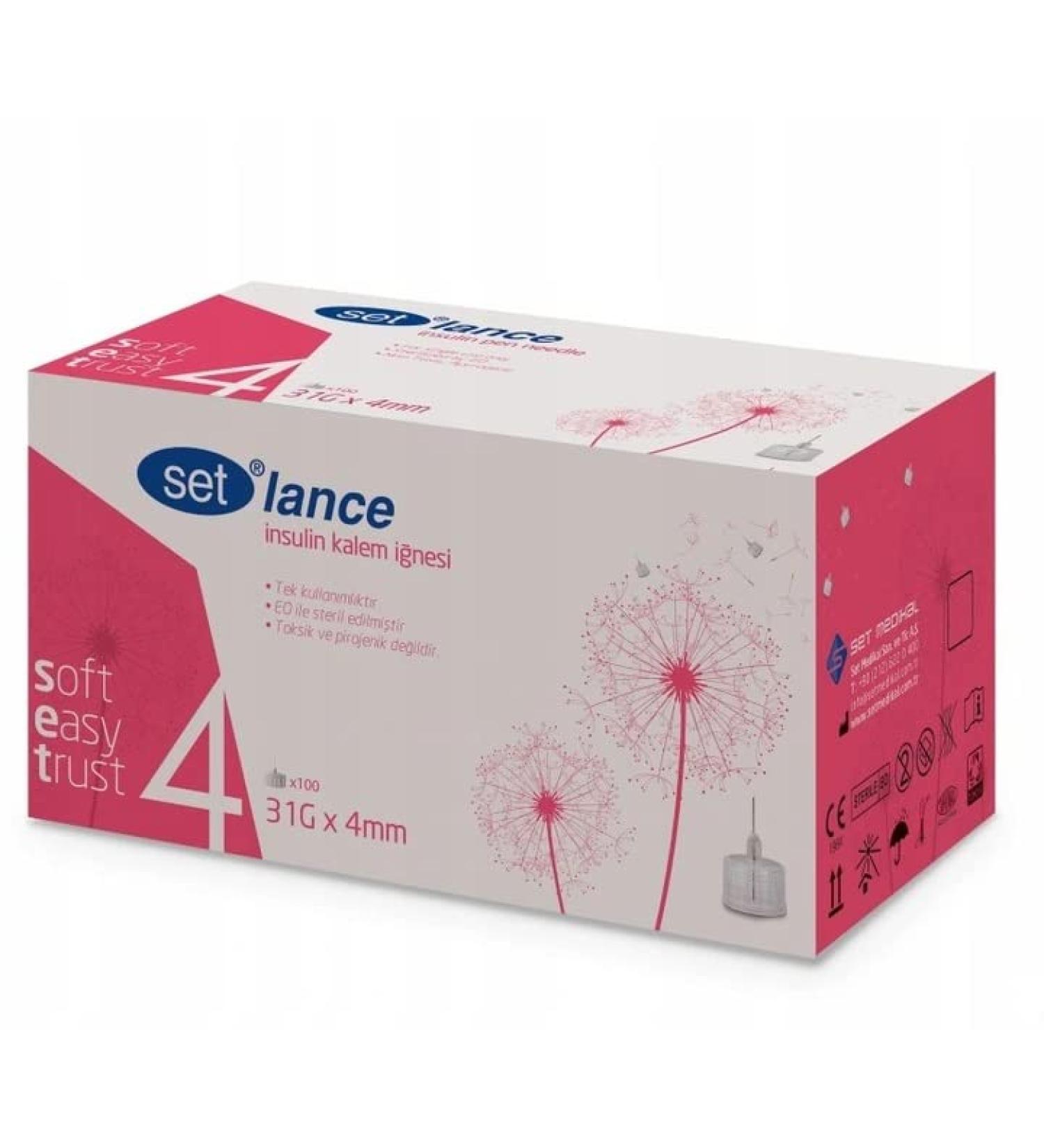 Set Lance Diabetic Insulin Pen Tips 31G x 4 mm (100 Pcs/Box)