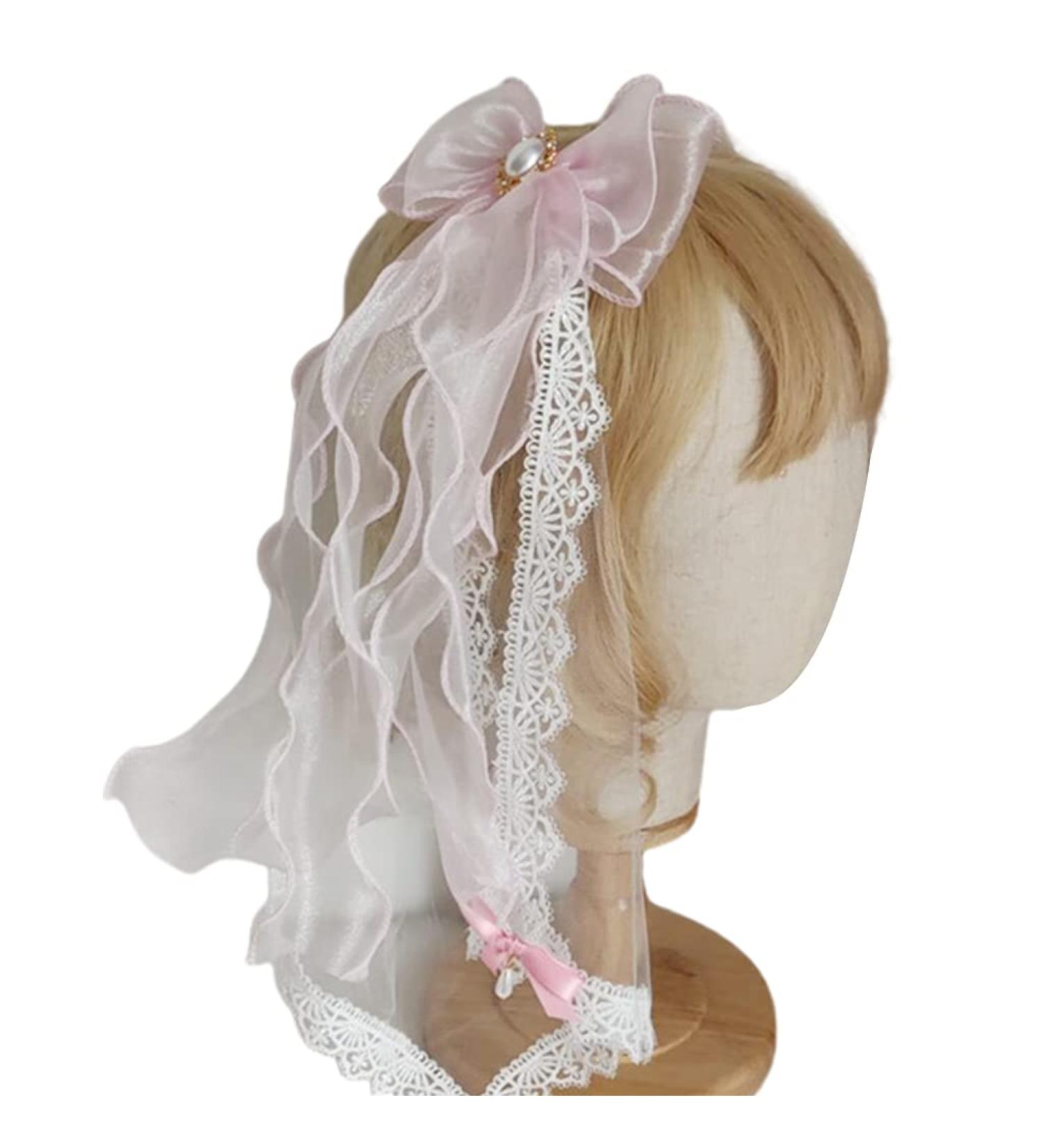 Girls Lace Hair Clips Bows Adorn With Pearl Headdress Lovely Ribbon Bows Hairpins Photo Props Headwear Lace Bows Hairpin Bowknot Hair Clips Light Pink - Buy Online on GoSupps.com