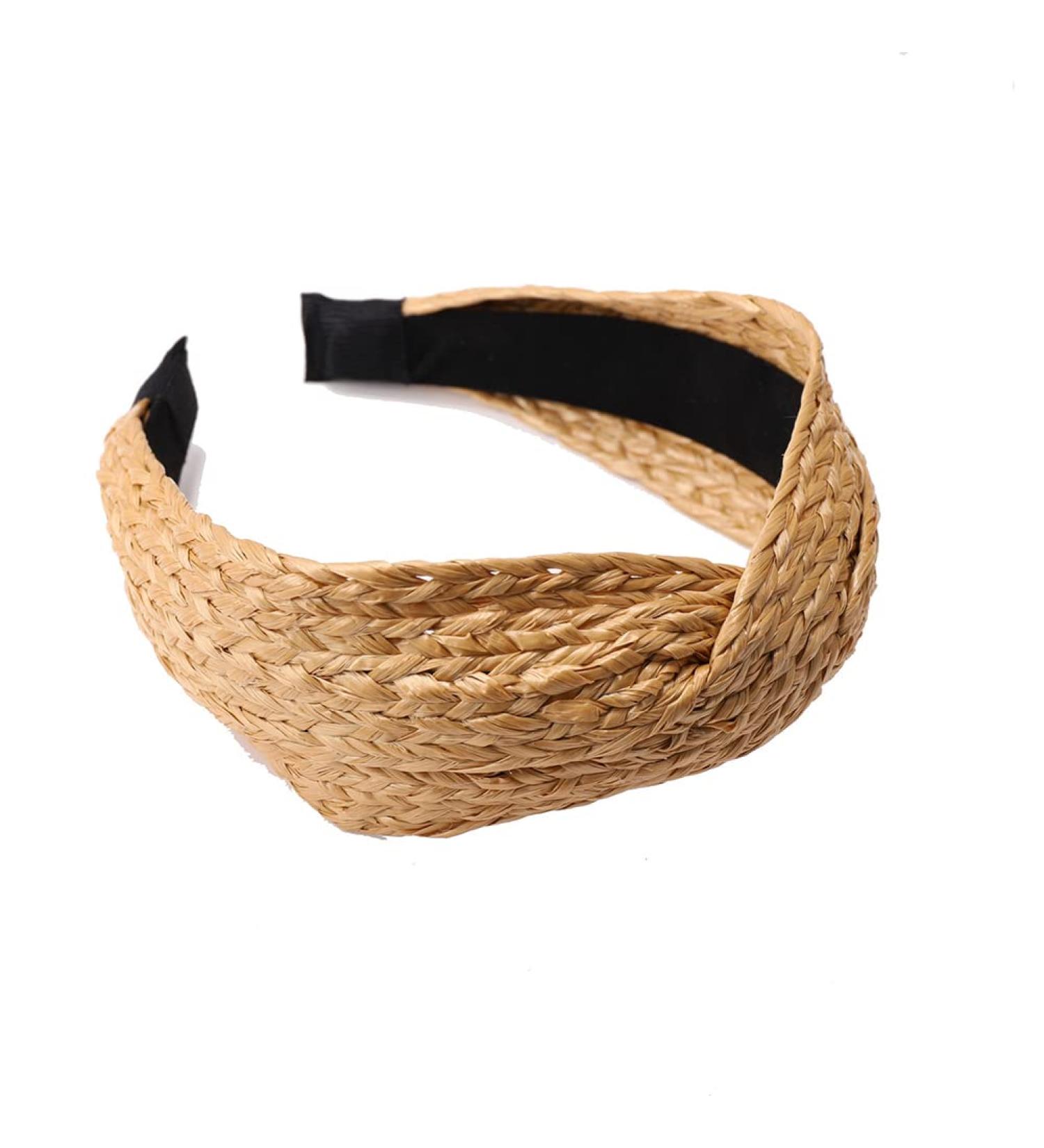 Raffia Rattan Wide Headband for Women - Bohemian Summer Hair Accessory in Brown - Buy Online on GoSupps.com