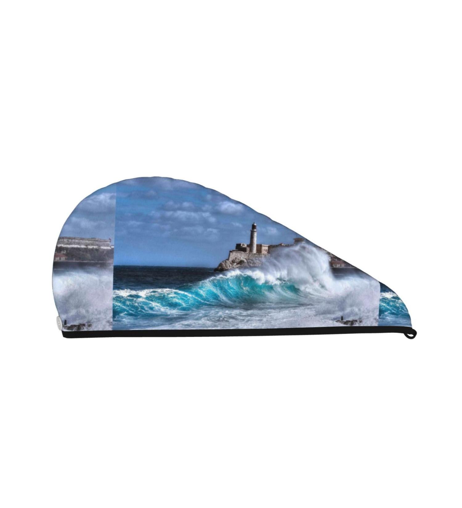 Hair Towel Wrap - Quick Drying Towel Turban with Button | Lighthouse in Havana Design - Buy Online on GoSupps.com