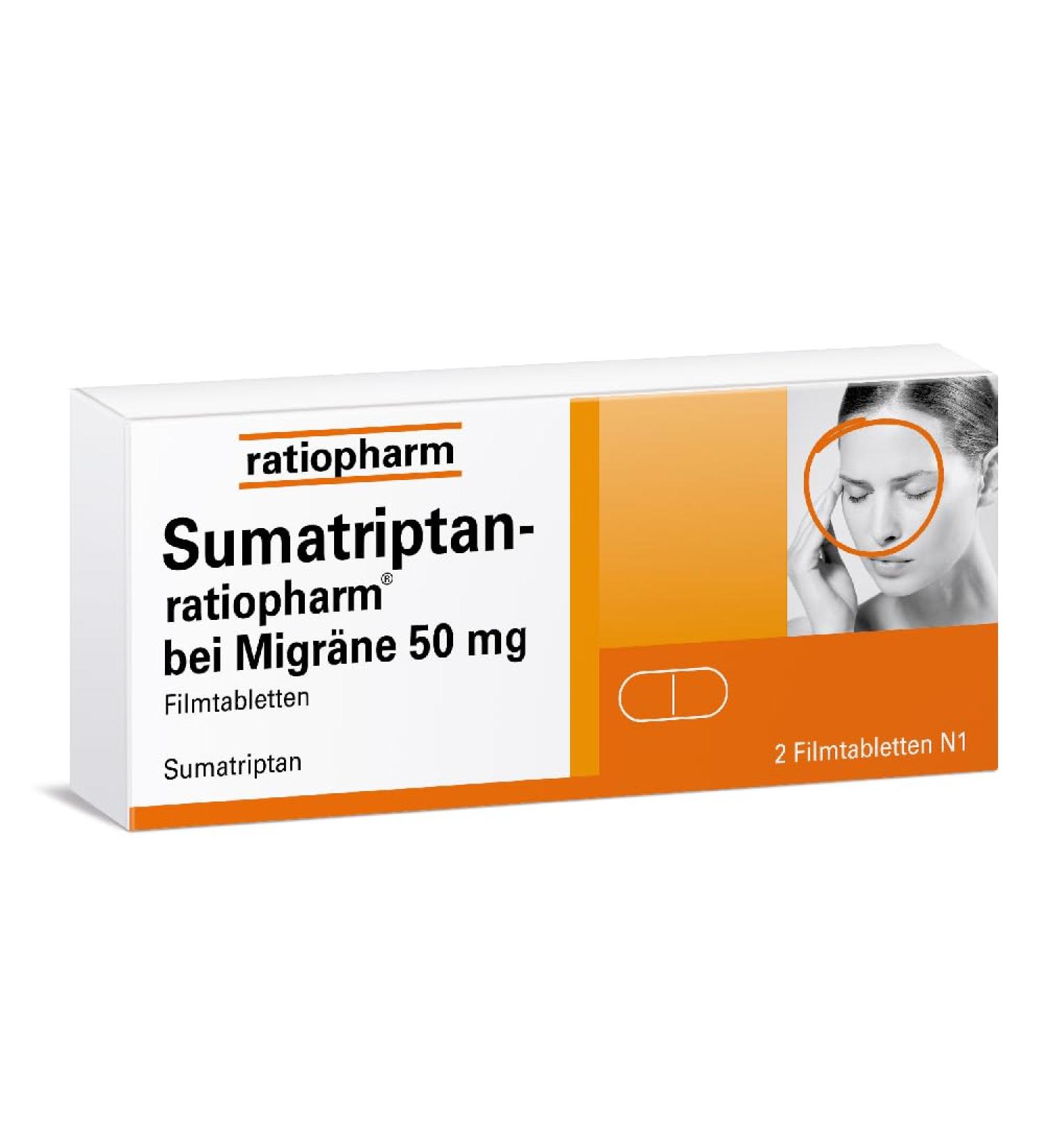 Sumatriptan 50 mg for Acute Migraine Relief - Ratiopharm | 2 Pieces - Alleviates Nausea & Sensitivity - Buy Online on GoSupps.com