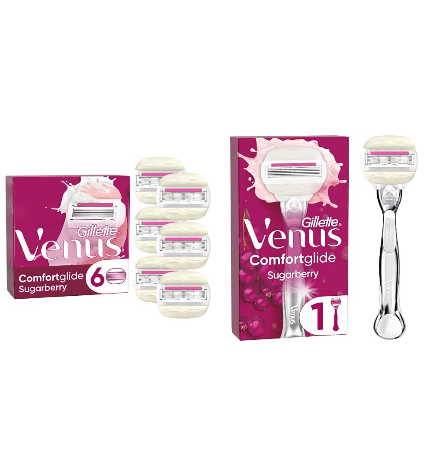 Gillette Venus Comfortglide Sugarberry Razor Blades Women 6 Replacement Blades & Gillette Venus Comfortglide Sugarberry Razor Women Women's Razor + 1 Razor blade with 5-way blade women gift