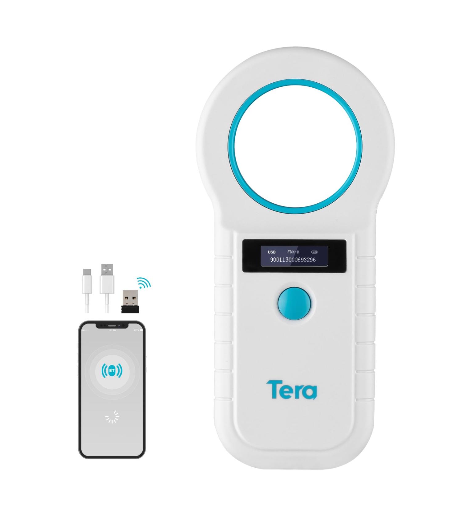 Tera Pet Microchip Reader Scanner - White W90D - Fast Wireless Exchange - OLED Display - Rechargeable - For Dogs, Cats - Animal Management - Bluetooth Compatible - Buy Online on GoSupps.com