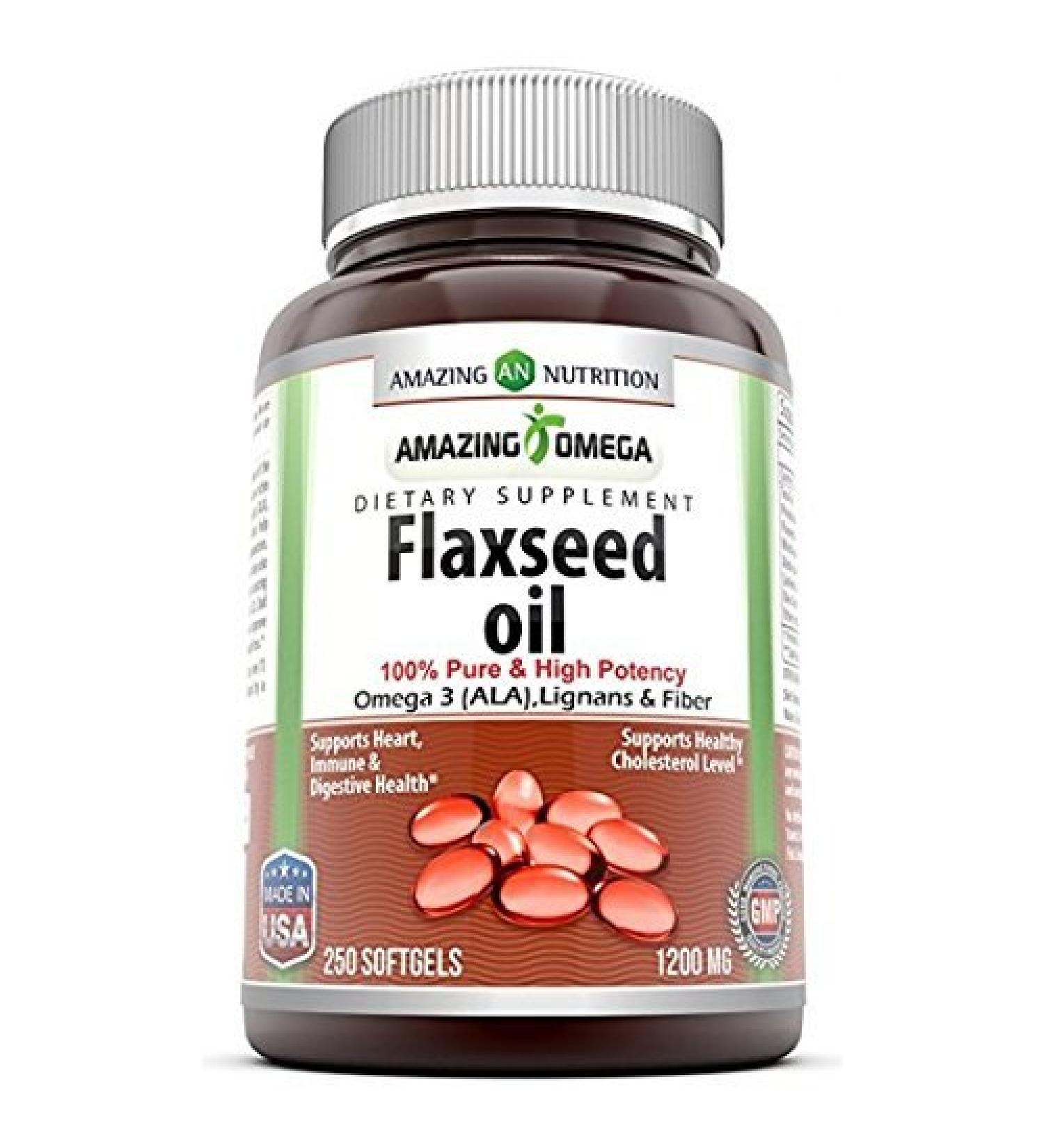 Amazing Omega Flaxseed Oil 1200mg - 250 Softgels | Non-GMO, Gluten-Free | Omega 3 Supplement for Heart, Joint, Immune & Digestive Health - Buy Online on GoSupps.com