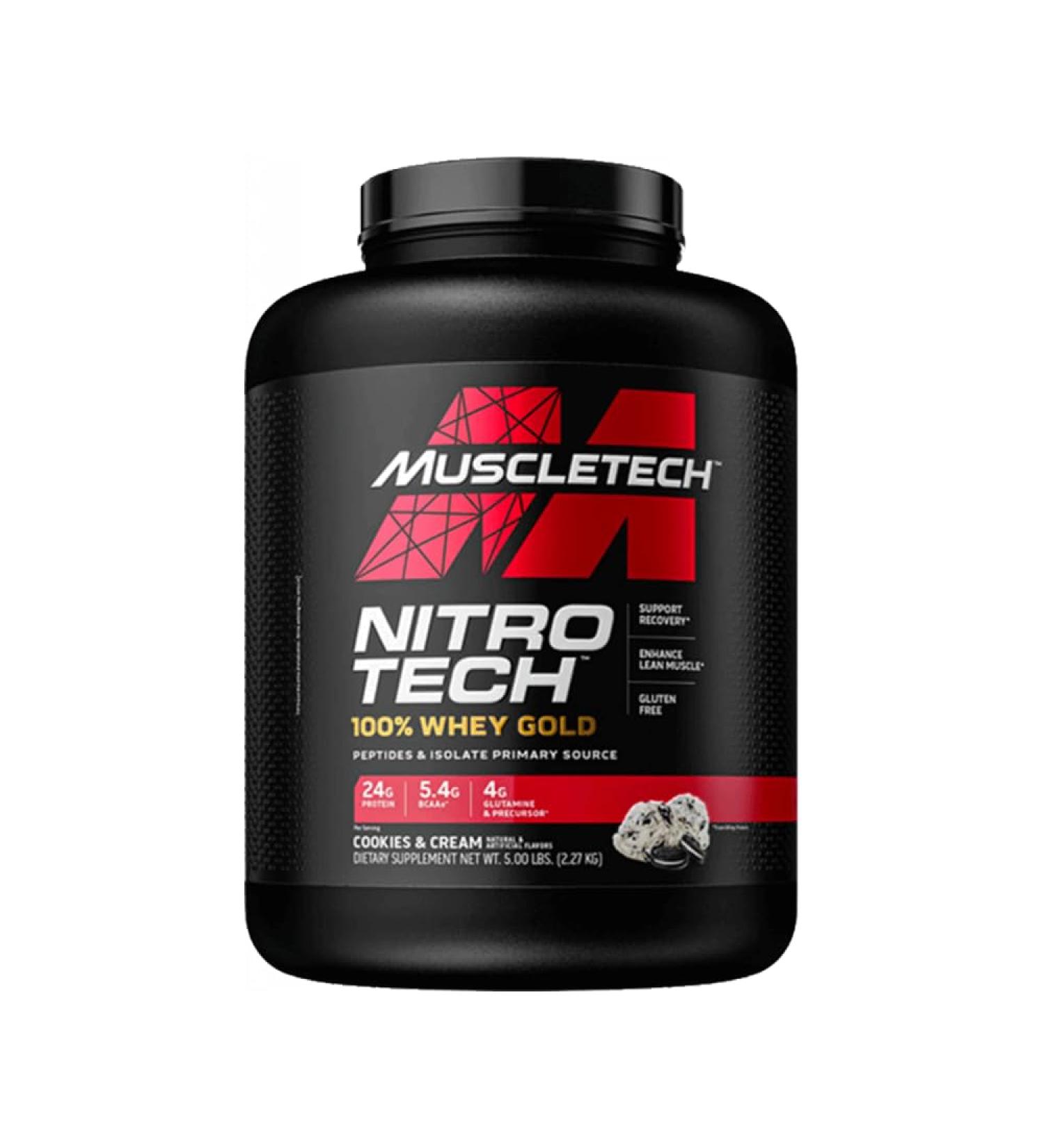 Muscletech Nitrotech 100% Whey Gold Protein Powder - Best Whey Isolate for Men & Women | 5.5g BCAA 71 Servings 2.27kg Cookies & Cream - Buy Internationally! - Buy Online on GoSupps.com