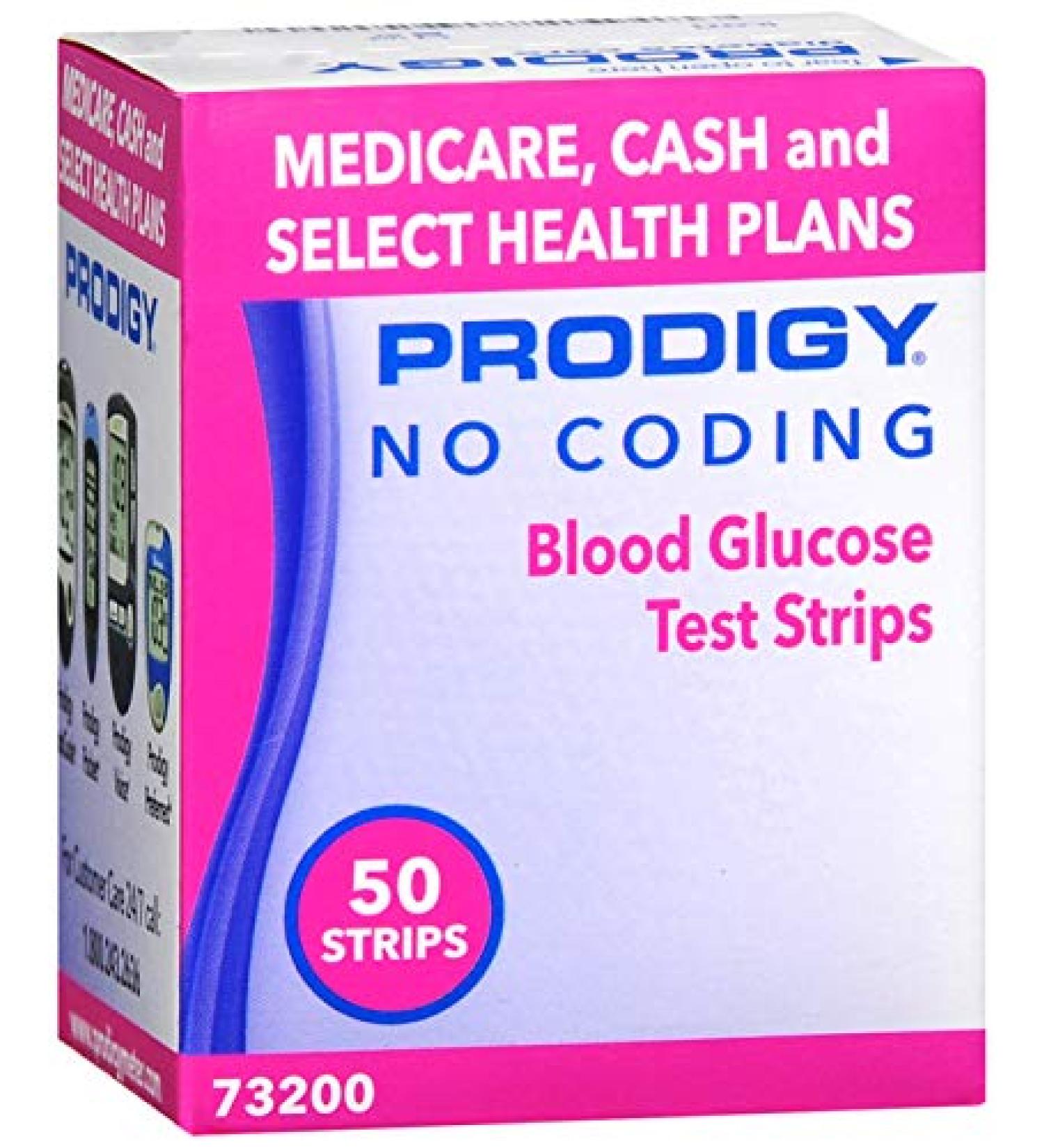 Prodigy No Coding Blood Glucose Test Strips - 50 strips, Pack of 2