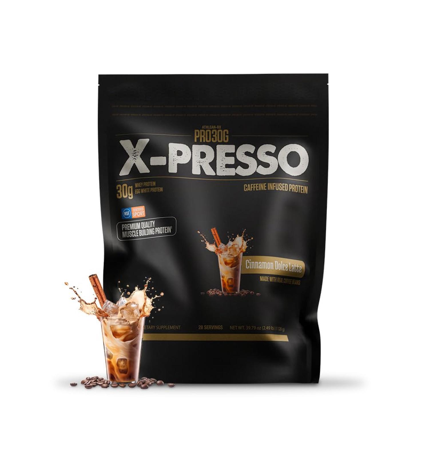 ATHLEAN-X PRO-30G Xpresso Premium Caffeinated Protein Powder Gluten-Free Low Sugar 30g of High Protein Powder for Muscle Recovery & Growth (28 Servings Cinnamon Dolce Latte) - Buy Online on GoSupps.com