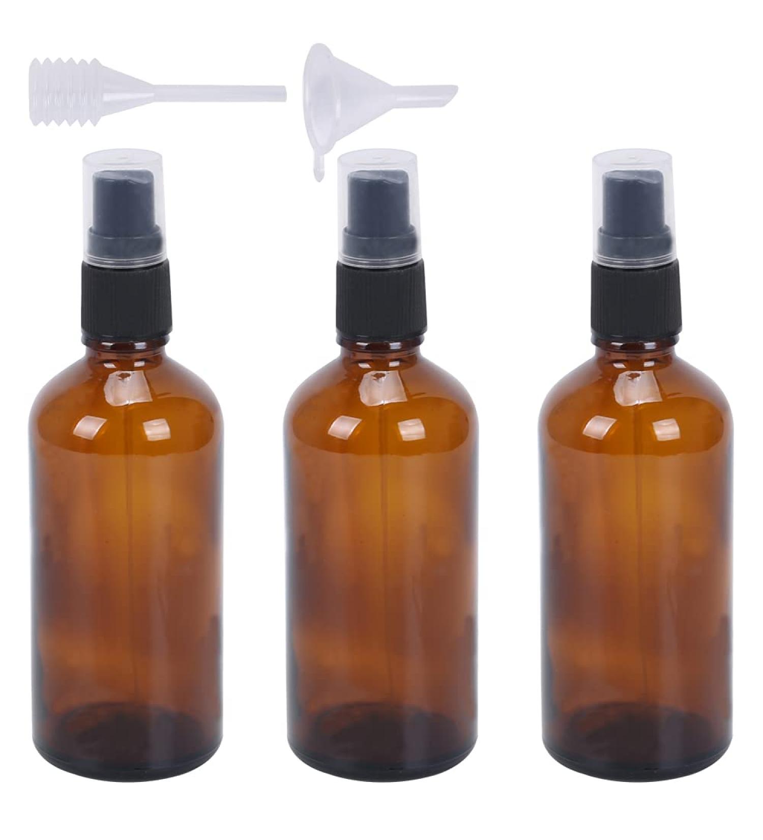 Fogawa 3 100ml Glass Spray Bottles - Brown Transparent Atomizer for Travel Perfume & Essential Oils | Includes Pipette & Funnel - Buy Online on GoSupps.com