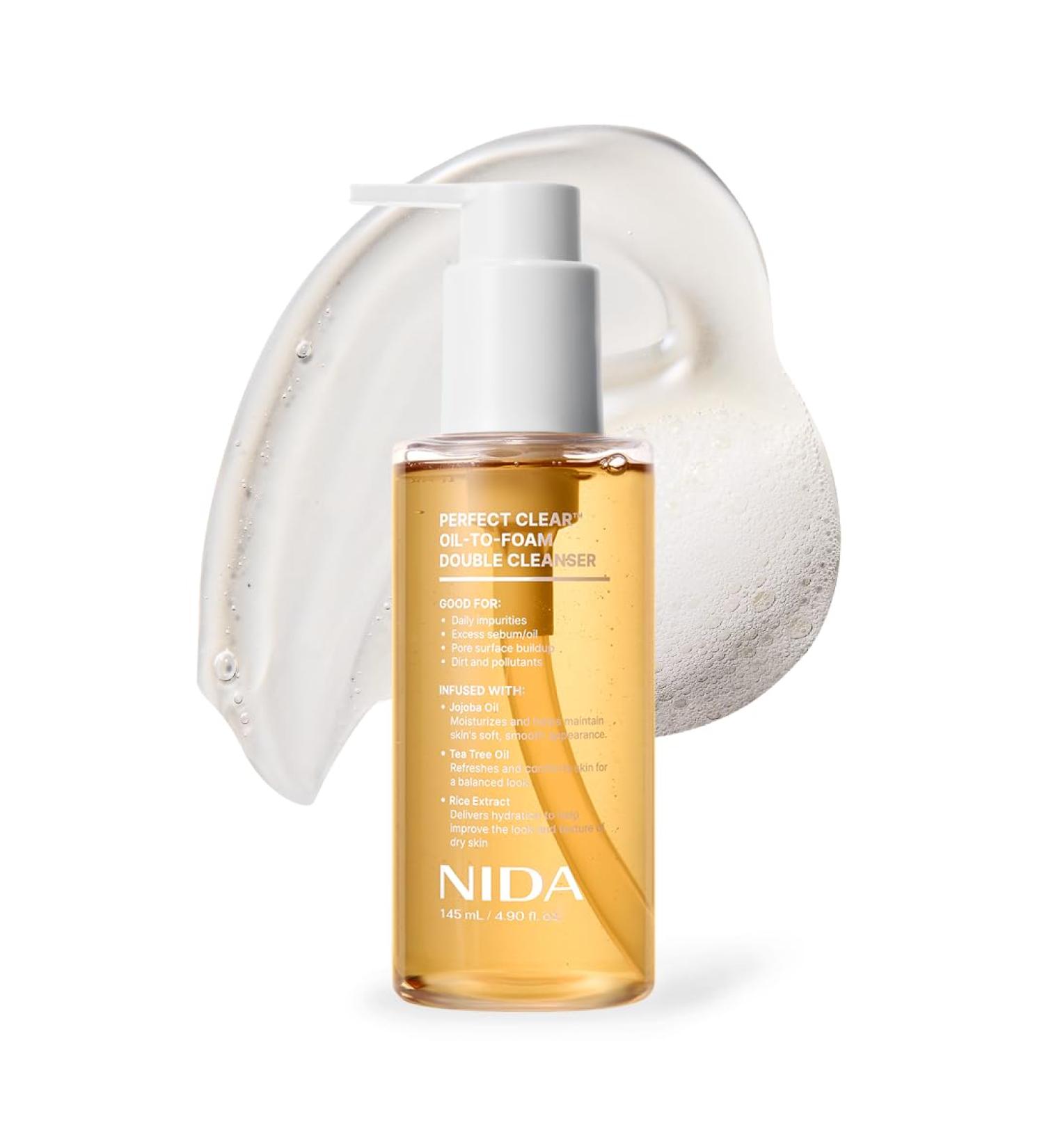 NIDA Perfect Clear Oil-To-Foam Double Cleanser | Jojoba Oil, Tea Tree Oil, Rice Extract | Good for Daily Impurities, Excess Sebum, Pore Cleaning, Blackheads, Dirt and Pollutants | 4.90 fl. oz., 145ml - Buy Online on GoSupps.com