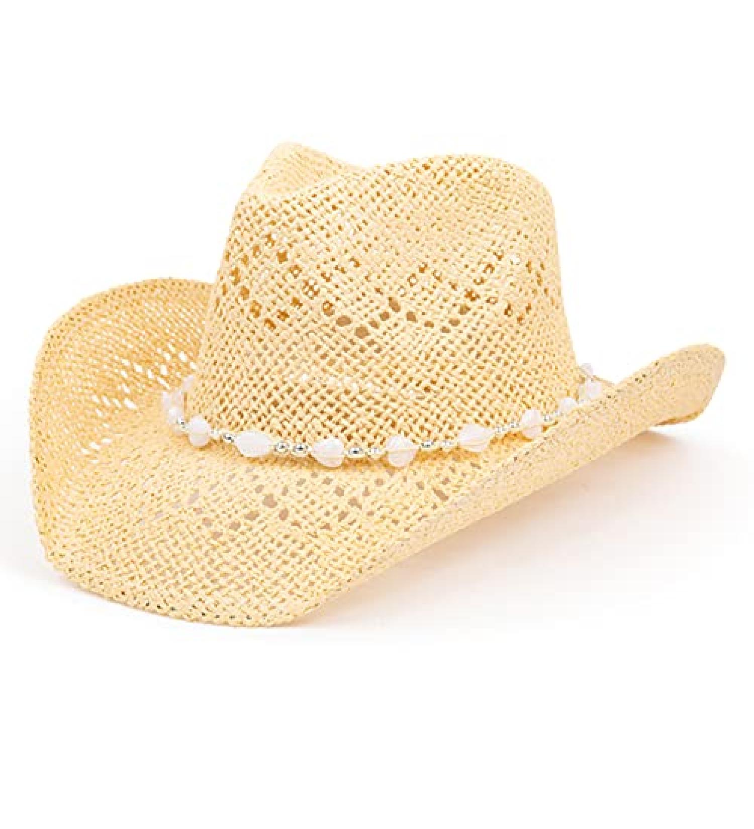 TOVOSO Western Cowgirl Hat - Beige | Shapeable Brim & Beaded Hearts Trim | Women's Straw Cowboy Hat - Buy Online on GoSupps.com