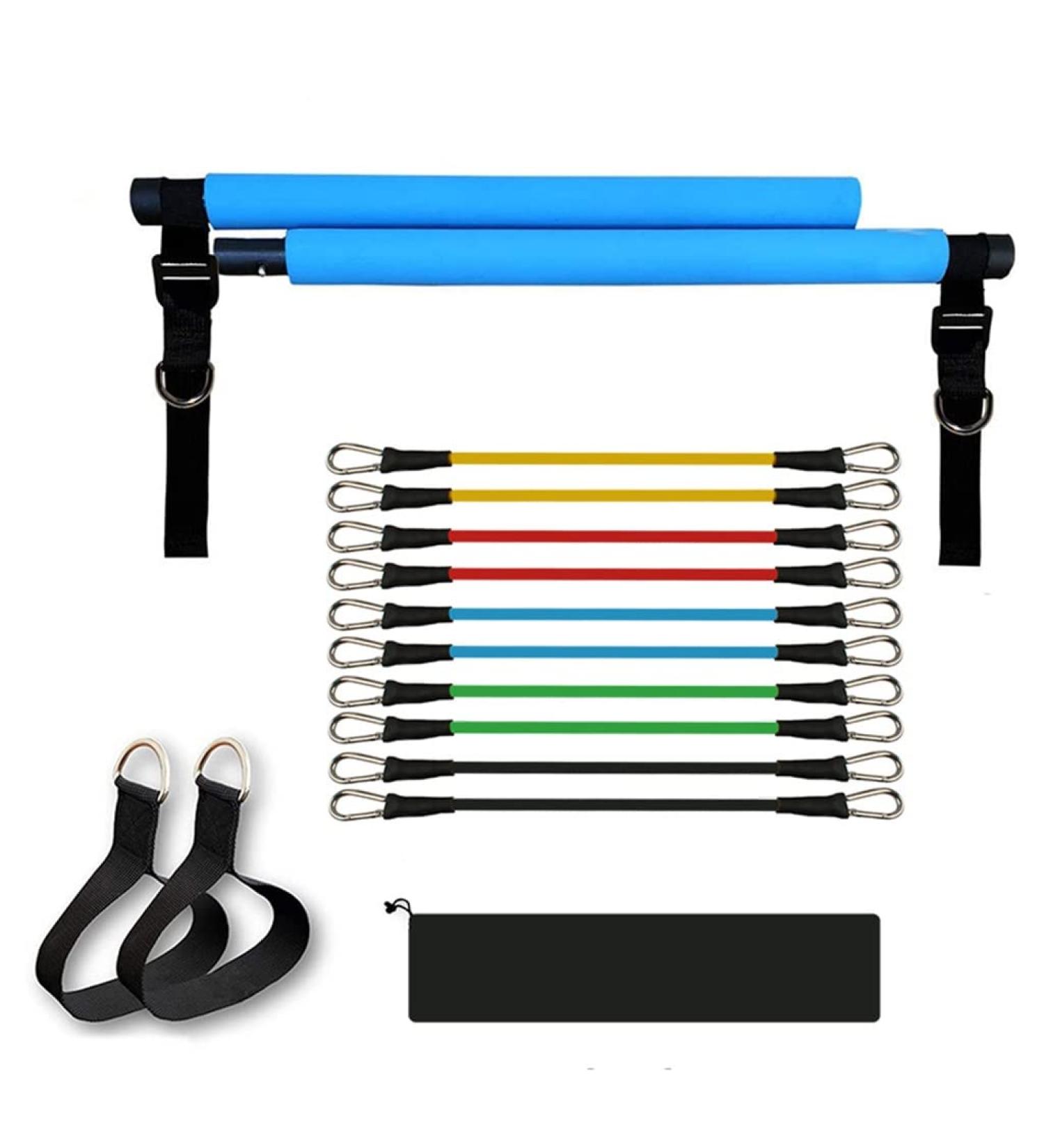 150LB Adjustable Pilates Bar Set with 5 Resistance Bands Portable Gym Stick for Full Body Workout Yoga Home Ftiness (Blue 1set) - Buy Online on GoSupps.com