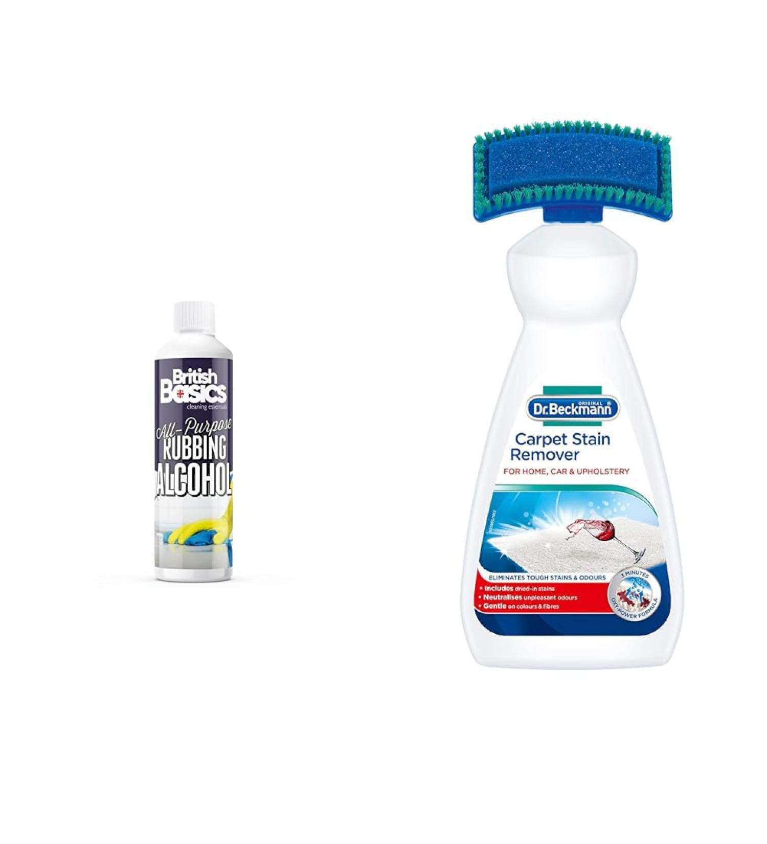 BritishBasics All Purpose Rubbing Alcohol | Isopropyl 99% Pure Isopropanol IPA for Cleaning 500ml & Dr. Beckmann Carpet Stain Remover | Removes New and Dried-in Stains | Includes Applicator Brush