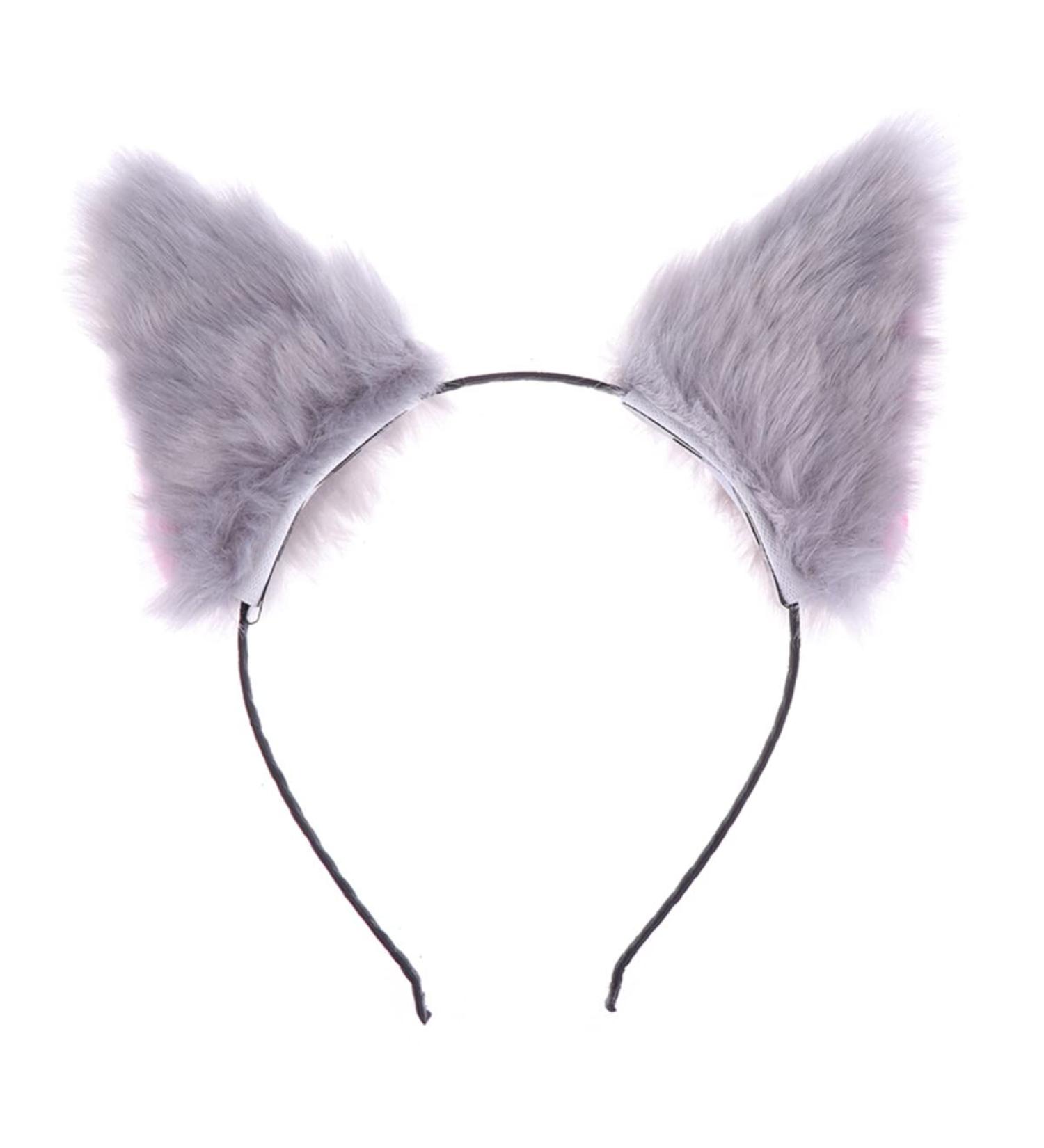 FRCOLOR Fur Cat Ears Headband Fox Ear Headwear Animal Fur Costume Party Head Bands for Women and Girls (Grey) - Buy Online on GoSupps.com